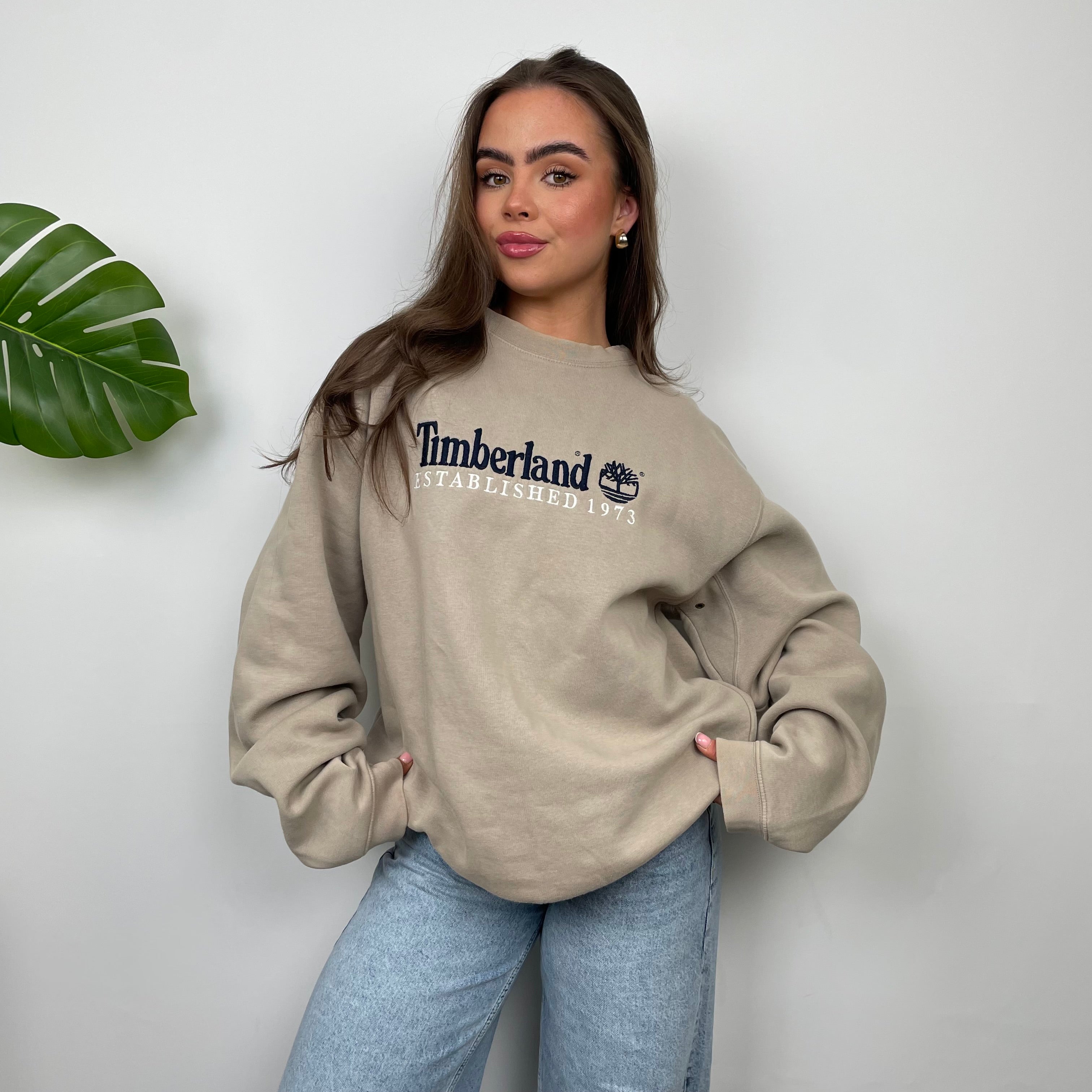 Timberland Beige Embroidered Spell Out Sweatshirt (L)