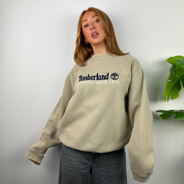 Timberland Beige Embroidered Spell Out Sweatshirt (M)