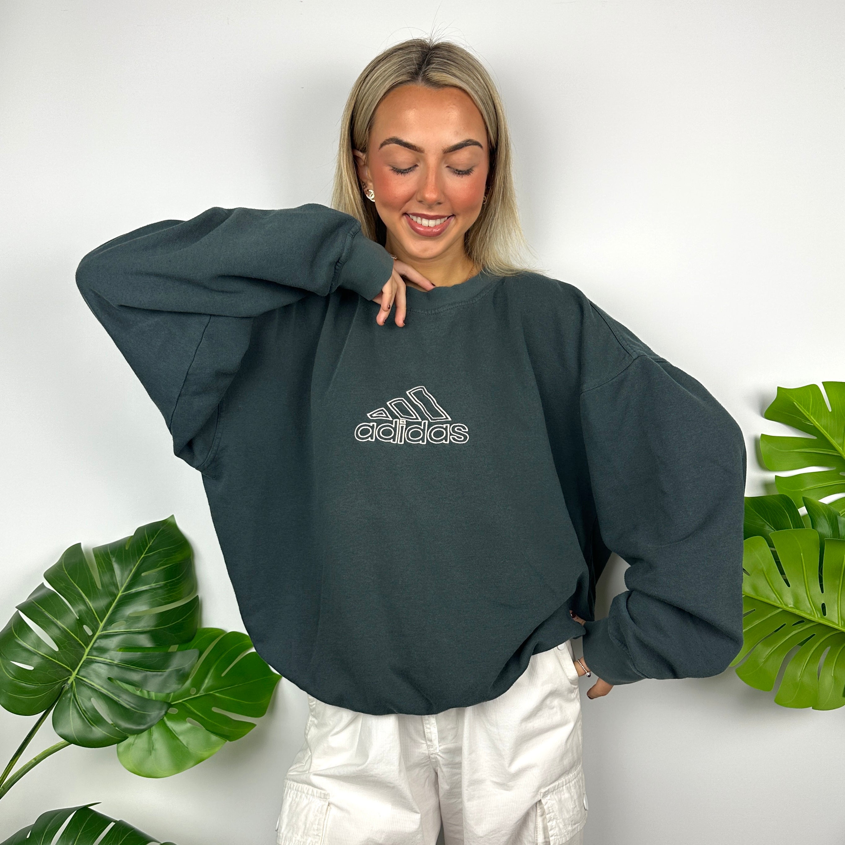 Adidas Green Embroidered Spell Out Sweatshirt (L)