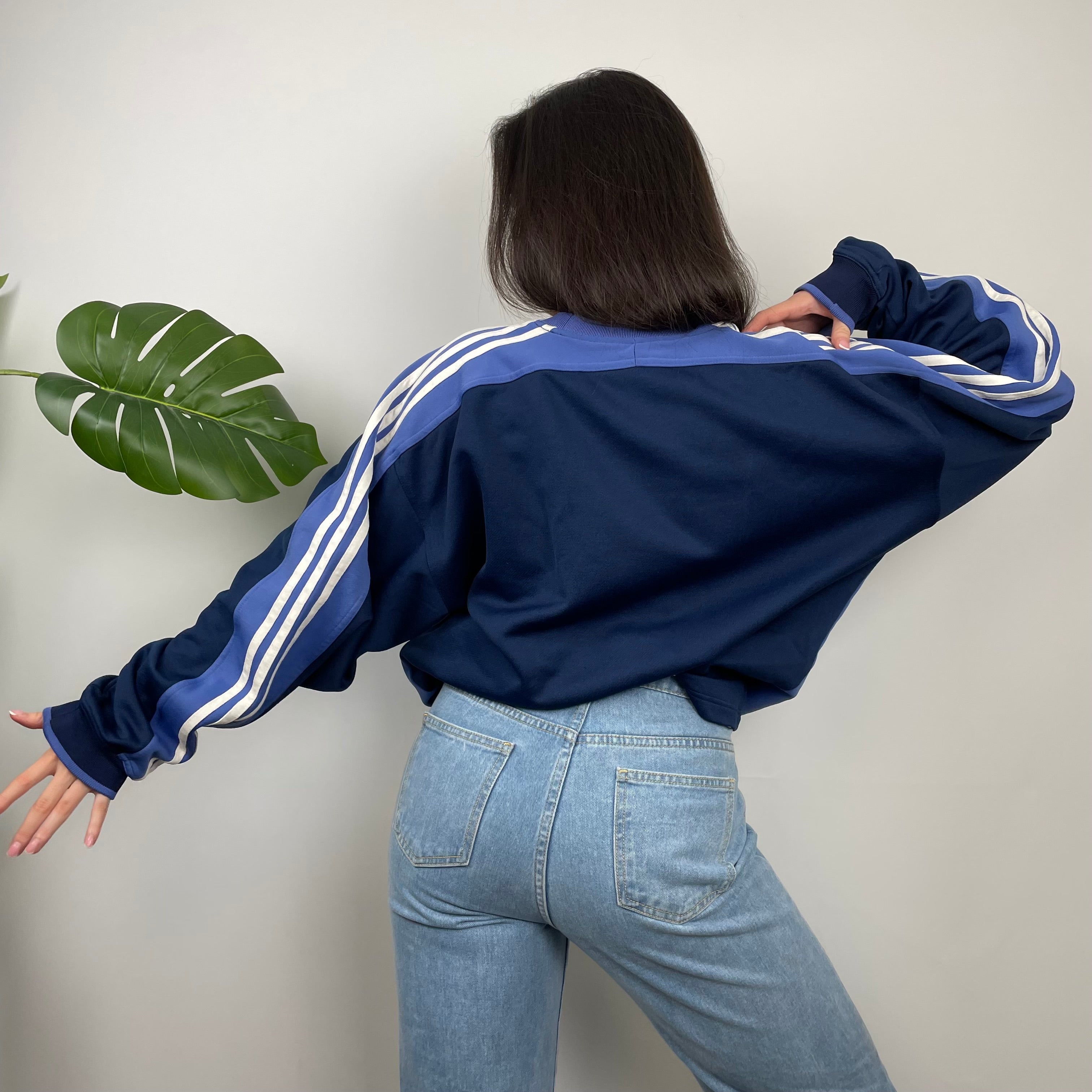 Adidas Blue Embroidered Spell Out Sweatshirt (XL)