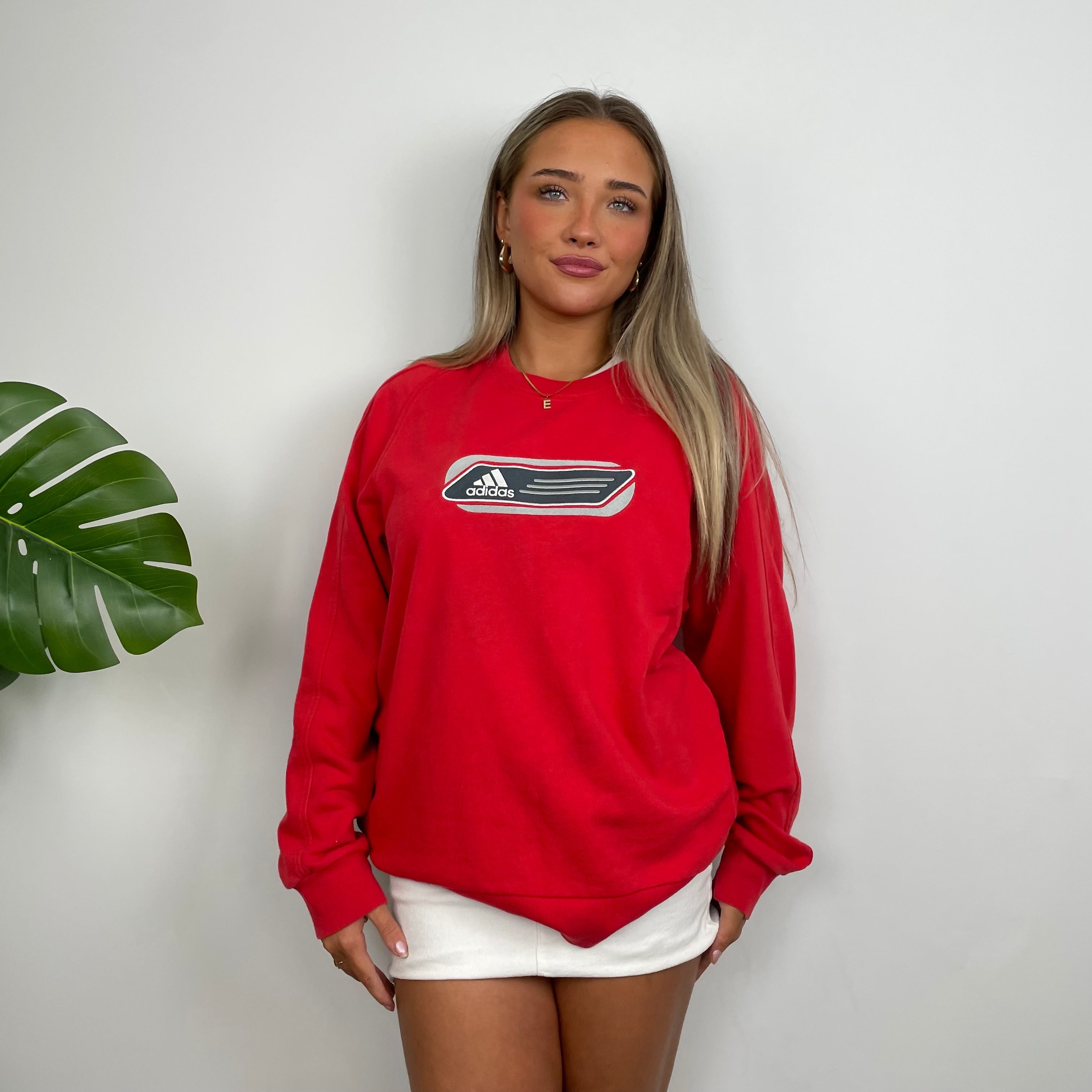 Adidas Red Embroidered Spell Out Sweatshirt (M)