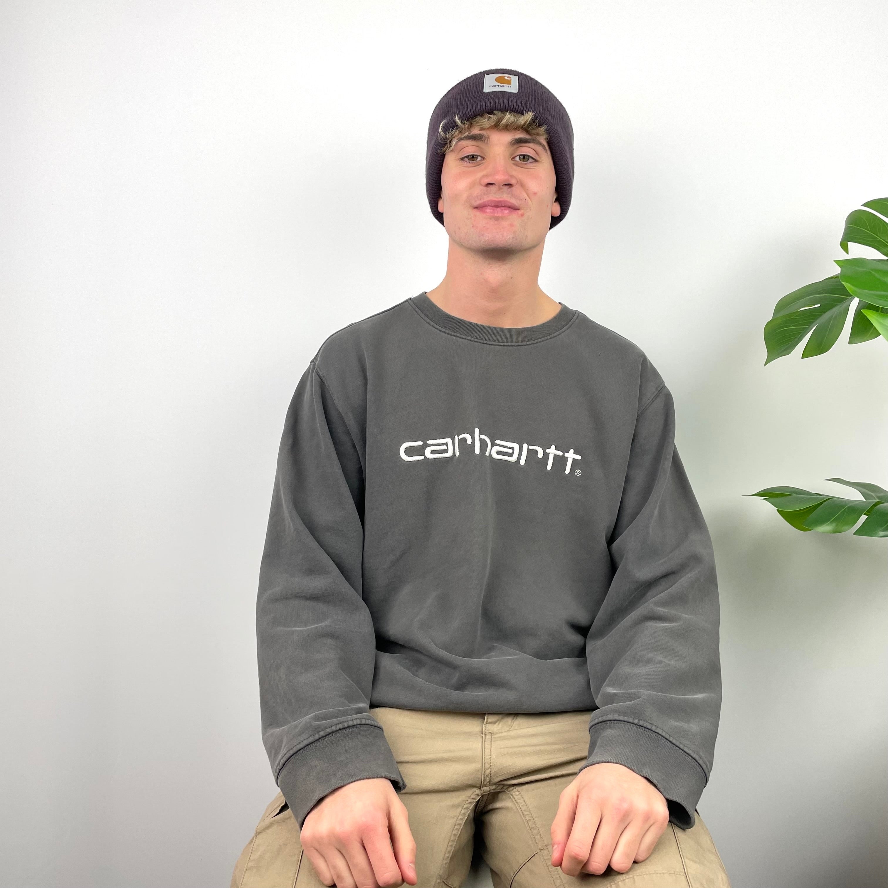 Carhartt RARE Grey Embroidered Spell Out Sweatshirt (L)