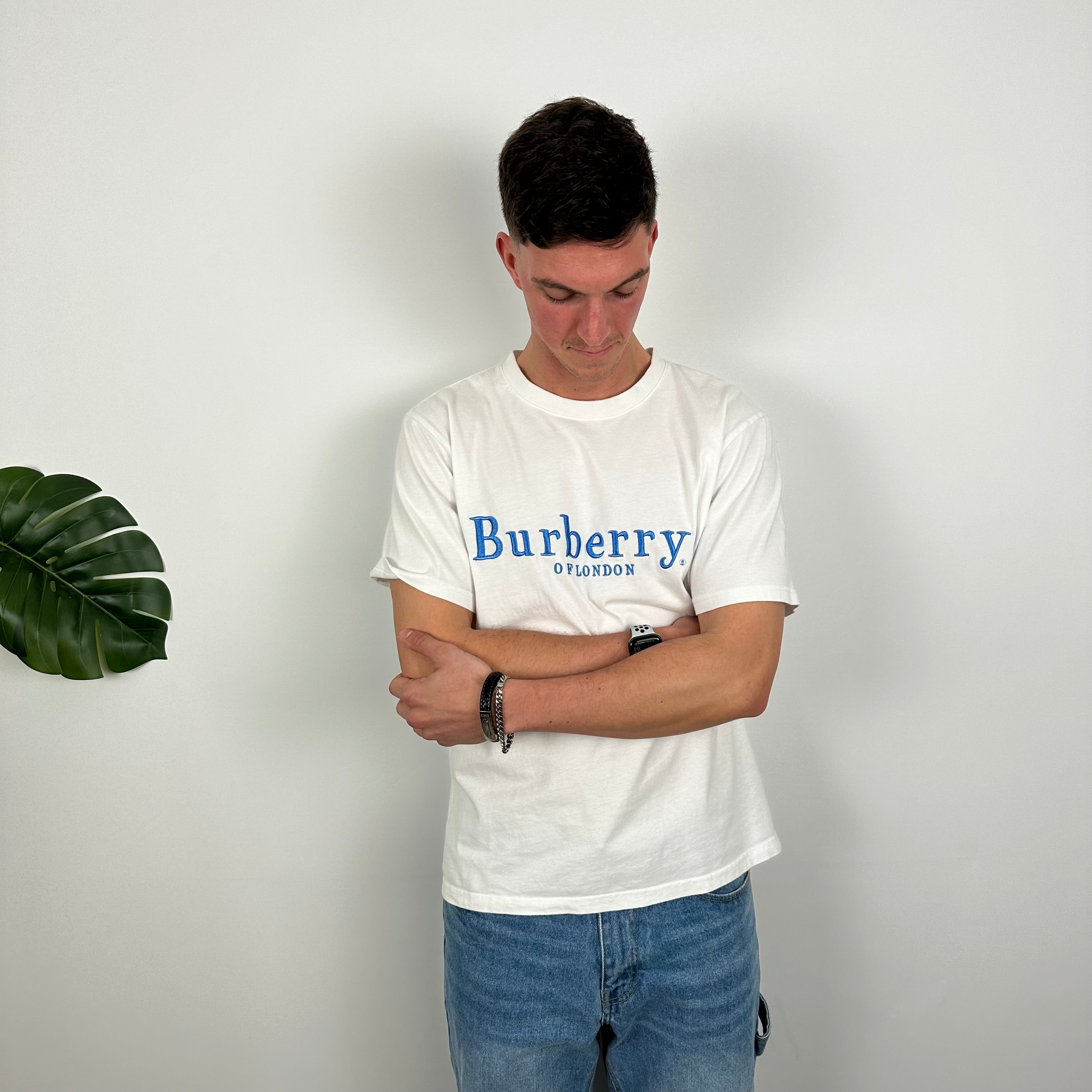 Burberry White Embroidered Spell Out T Shirt (L)