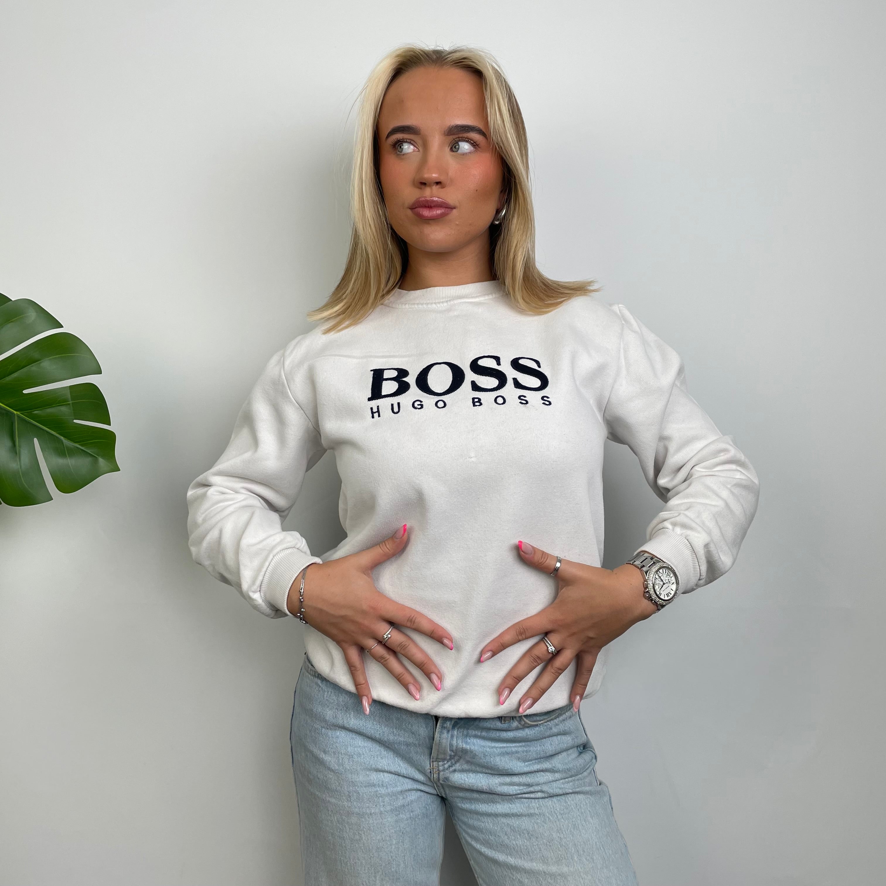 Hugo Boss White Embroidered Spell Out Sweatshirt (S)