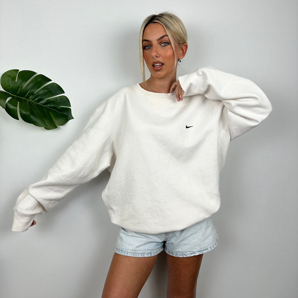 Nike White Embroidered Swoosh Sweatshirt (XL)