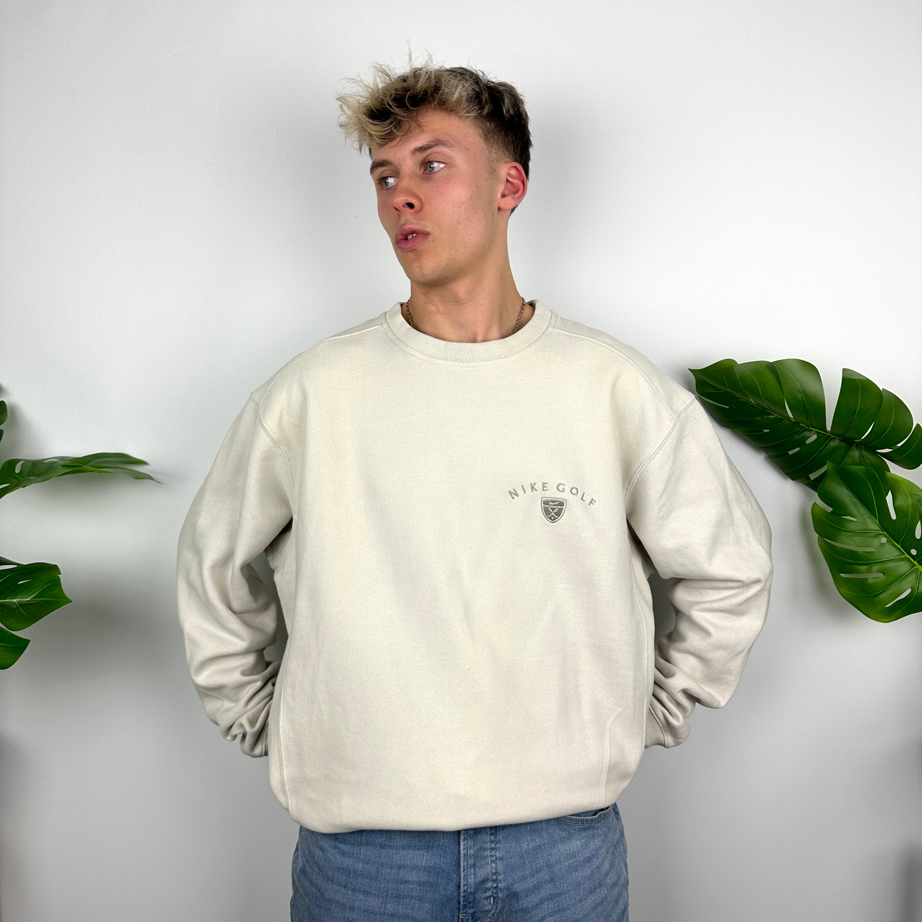 Nike Golf RARE Cream Embroidered Spell Out Sweatshirt (XXL)