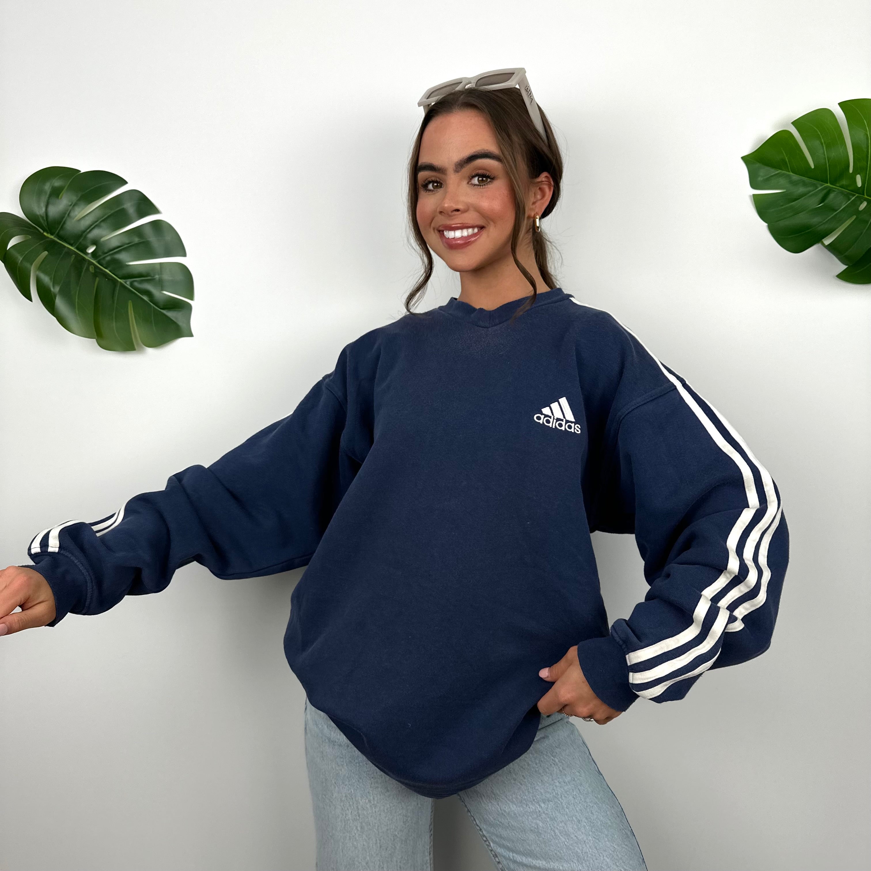 Adidas Navy Embroidered Spell Out Sweatshirt (L)