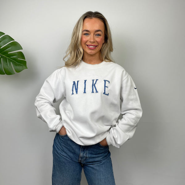 Nike RARE White Embroidered Spell Out Sweatshirt (M)