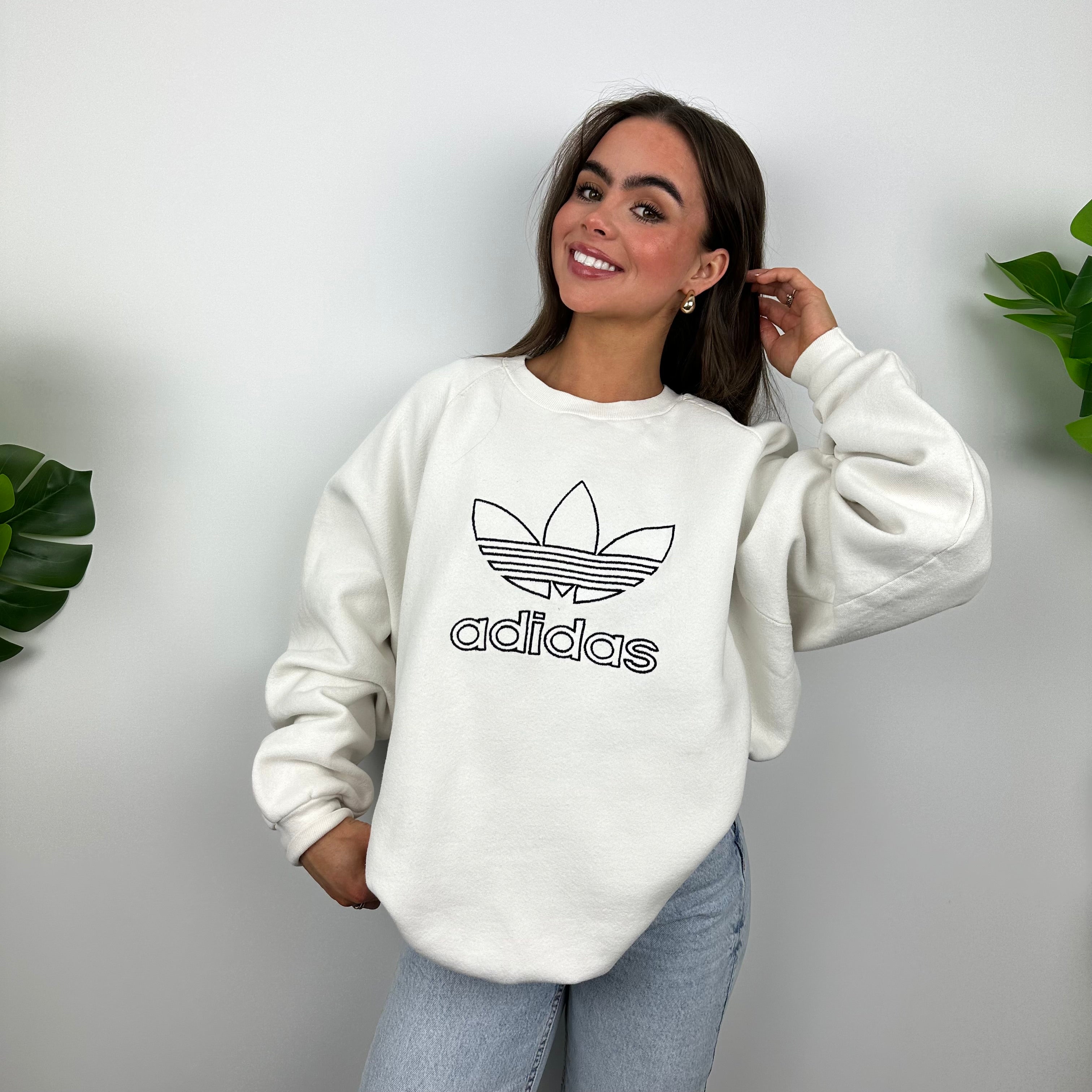 Adidas White Embroidered Spell Out Sweatshirt (L)