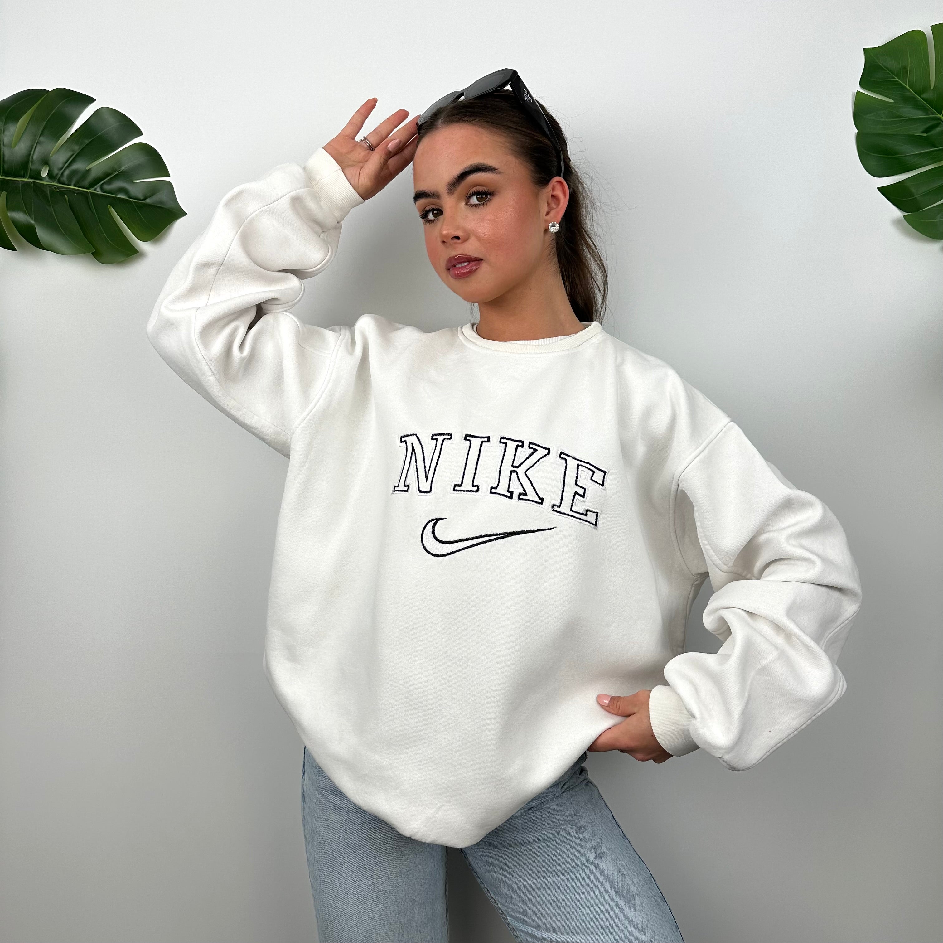 Nike White Embroidered Spell Out Sweatshirt (L)