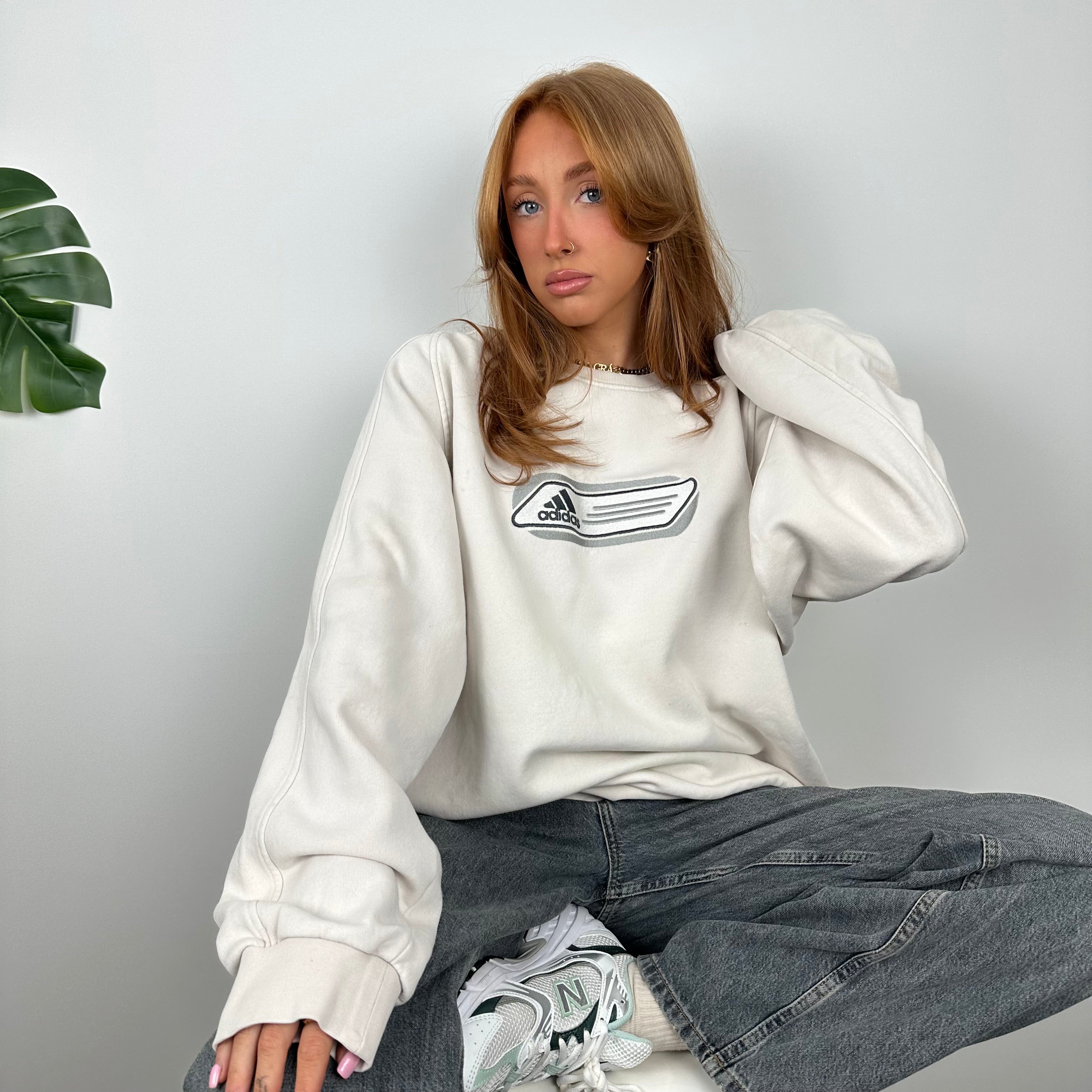 Adidas White Embroidered Spell Out Sweatshirt (L)