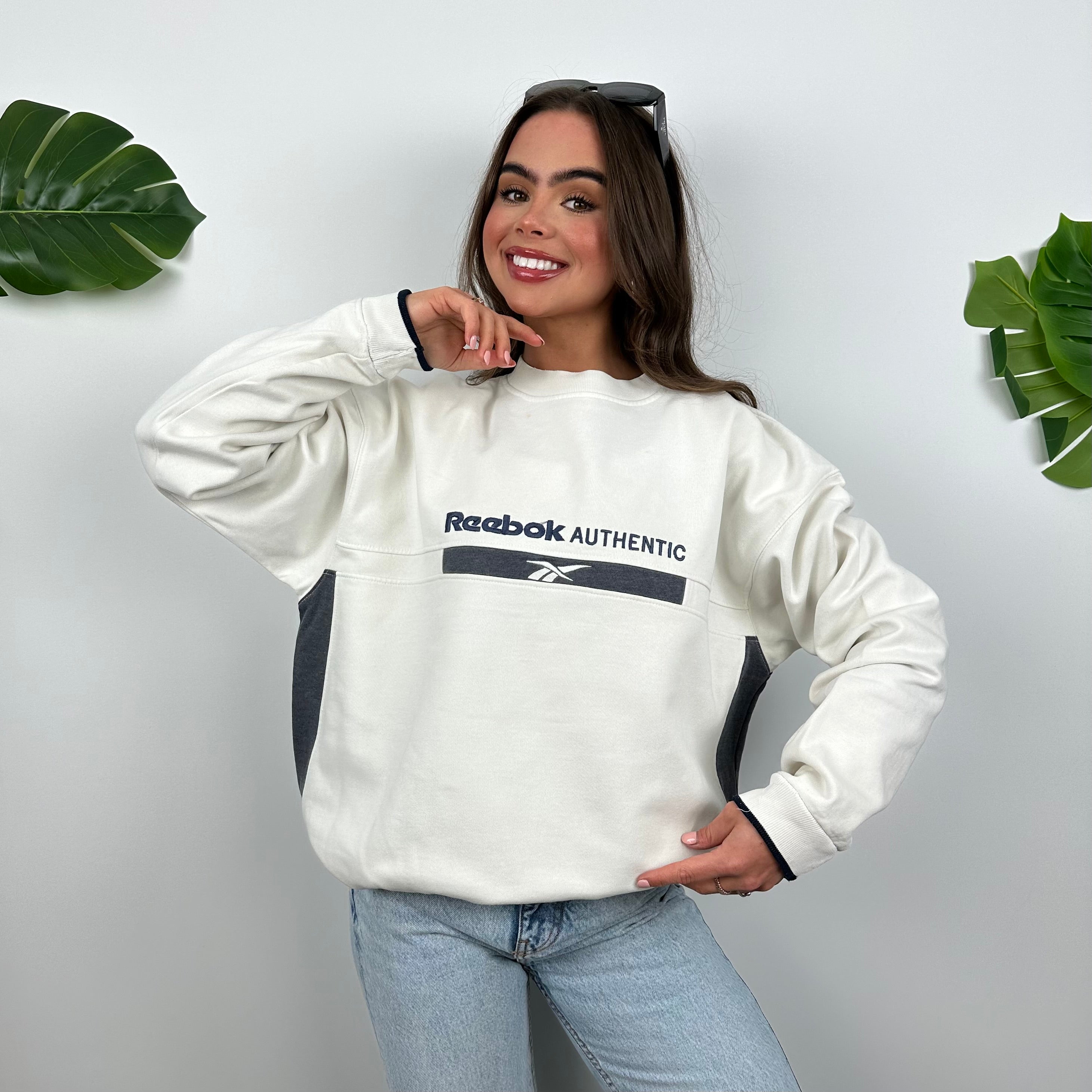 Reebok White Embroidered Spell Out Sweatshirt (L)