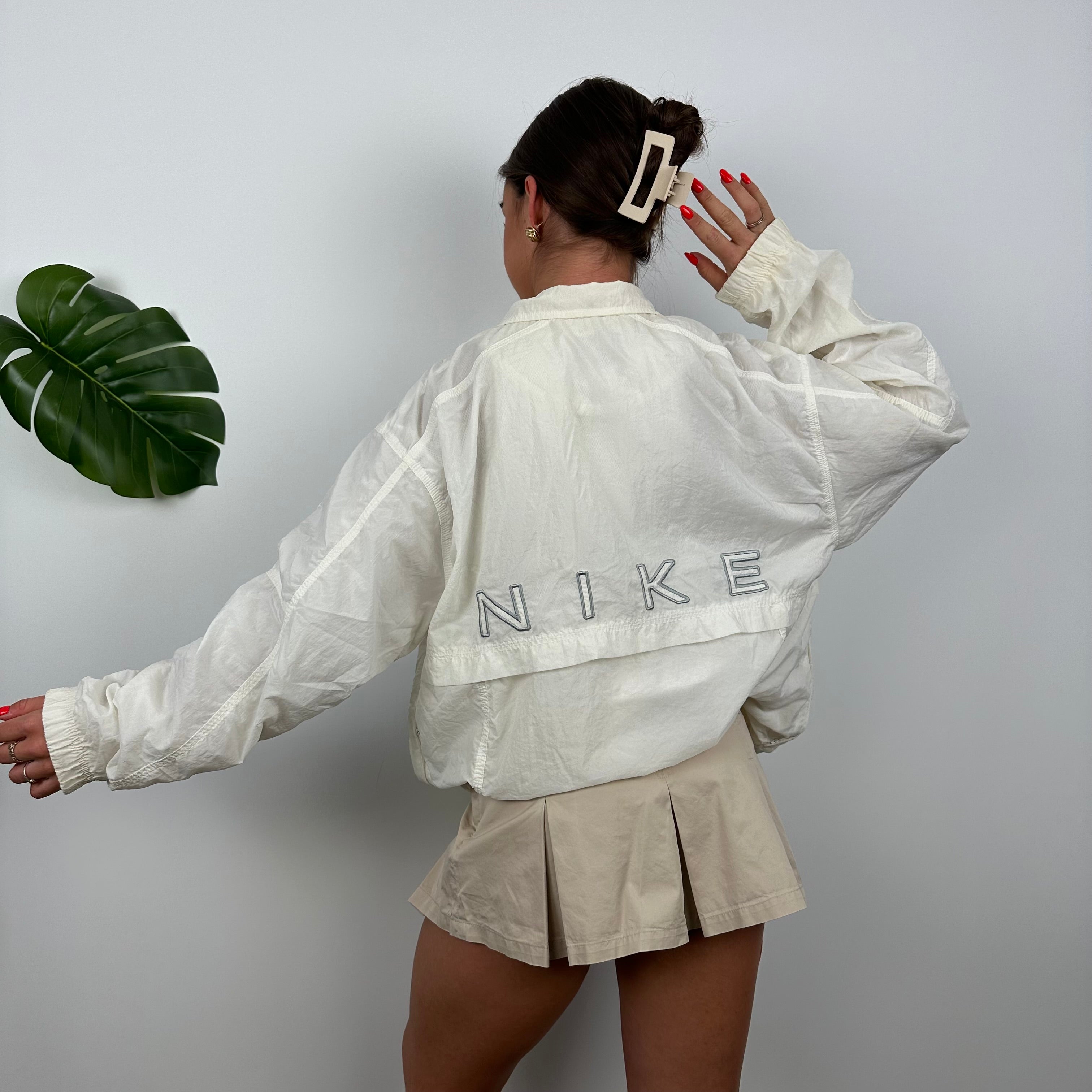 Nike RARE White Embroidered Spell Out Windbreaker Jacket (M)