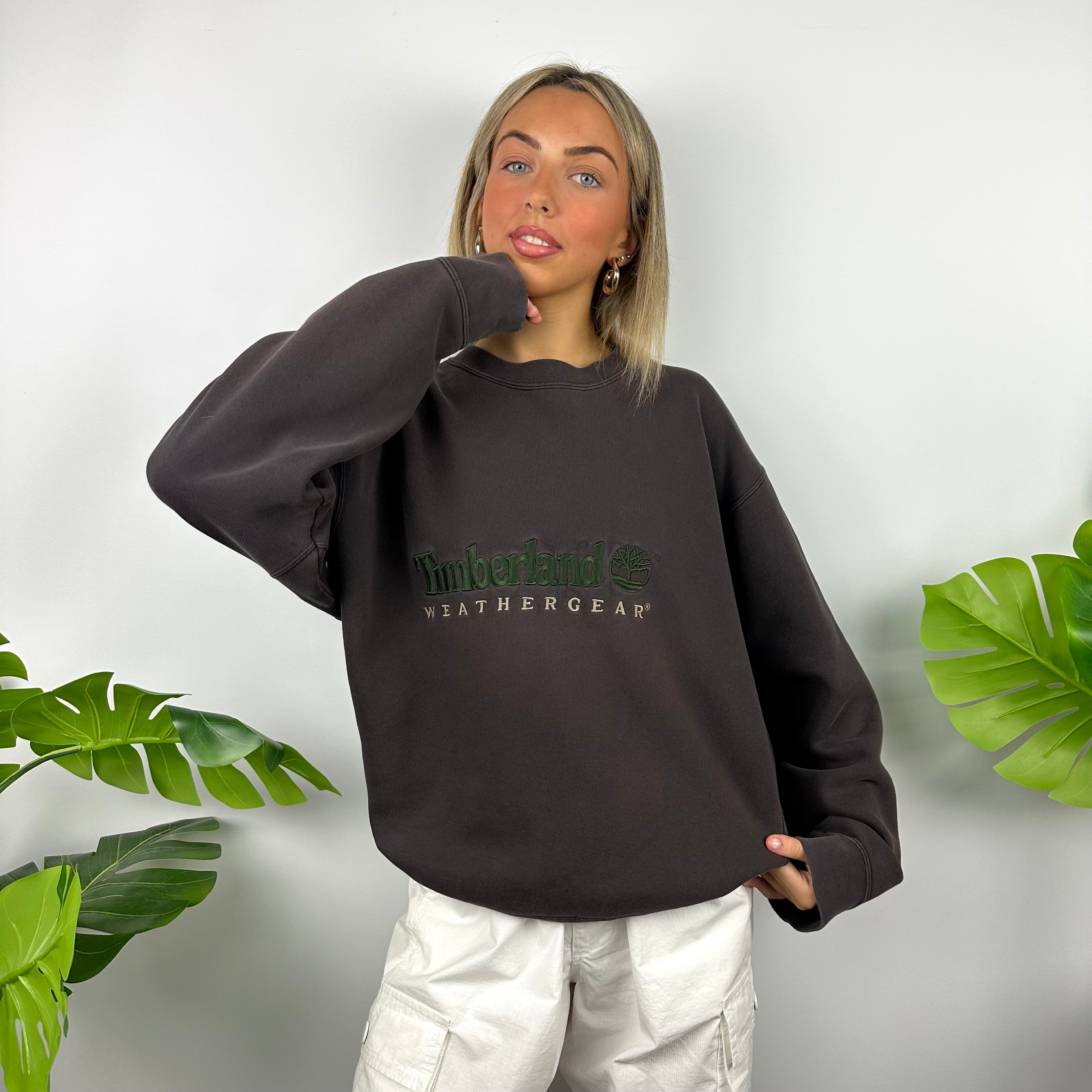 Timberland Mocha Brown Embroidered Spell Out Sweatshirt (L)
