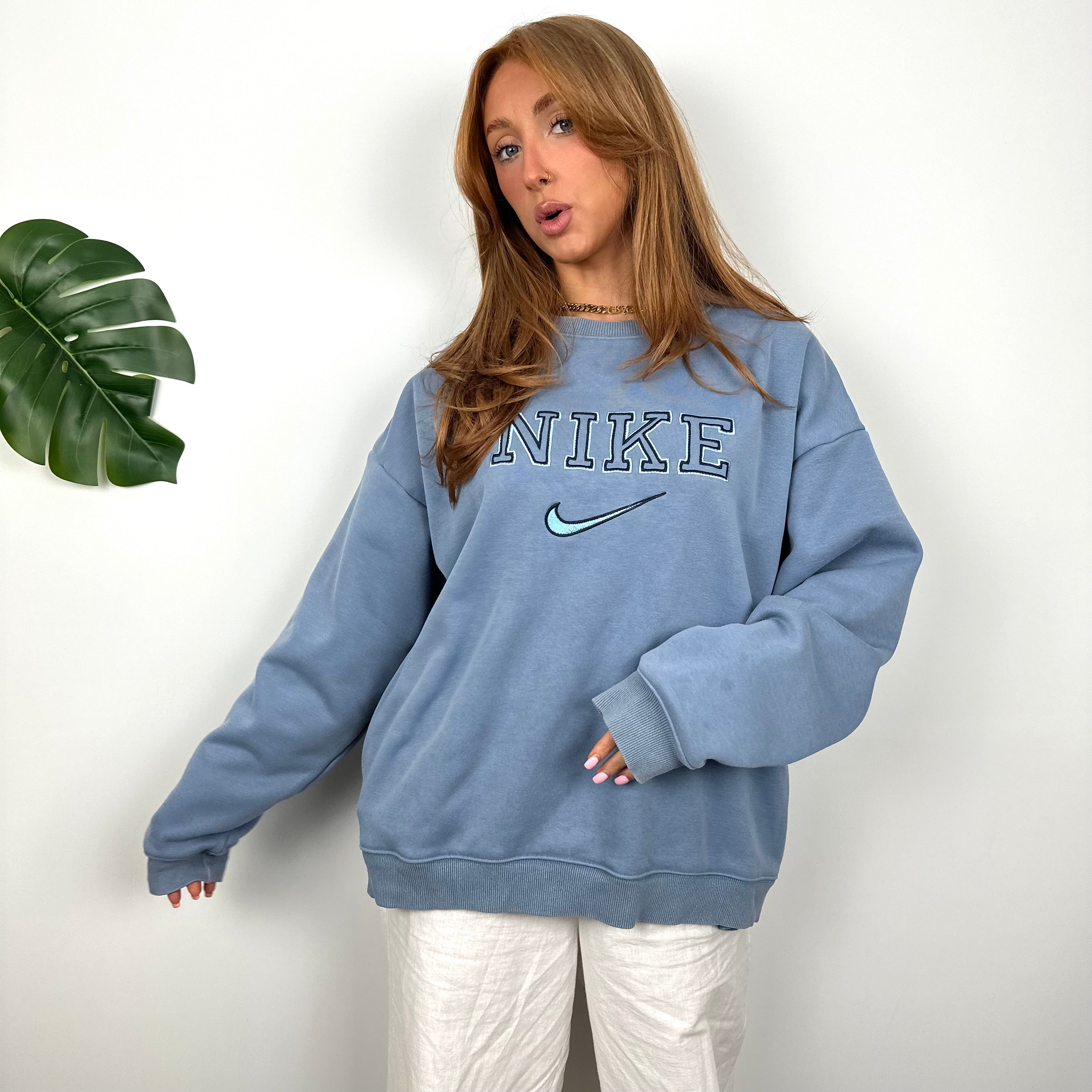 Nike Baby Blue Embroidered Spell Out Sweatshirt (M)