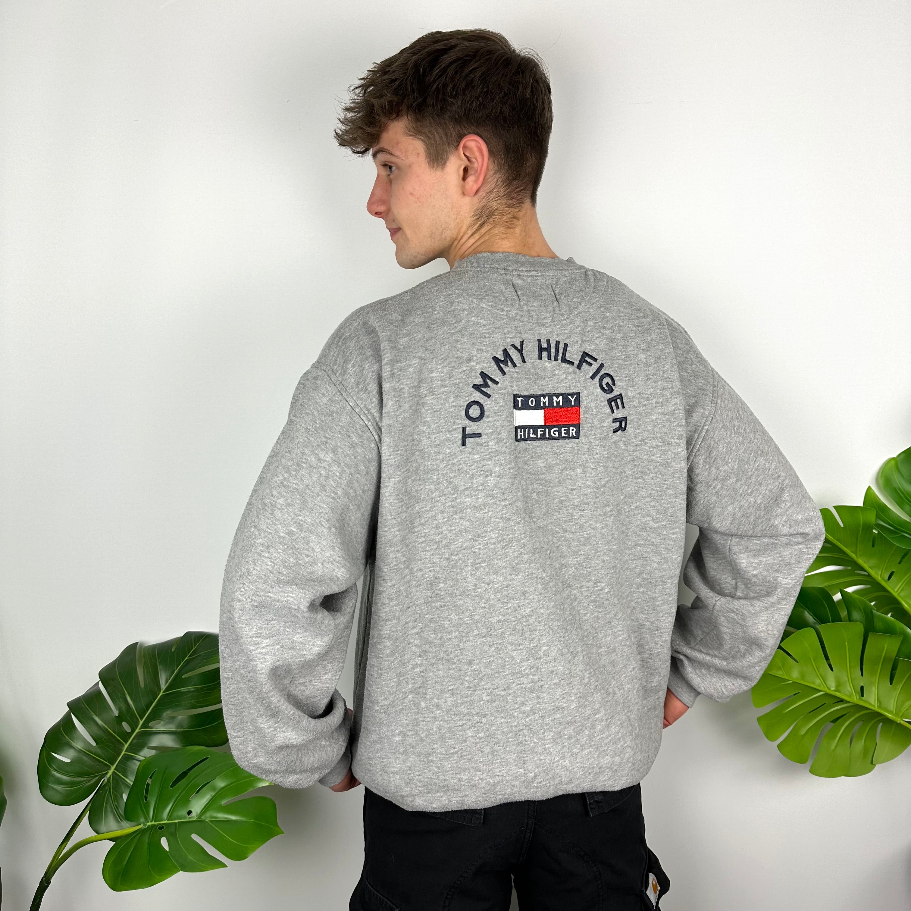 Tommy Hilfiger Grey Embroidered Spell Out Sweatshirt (L)