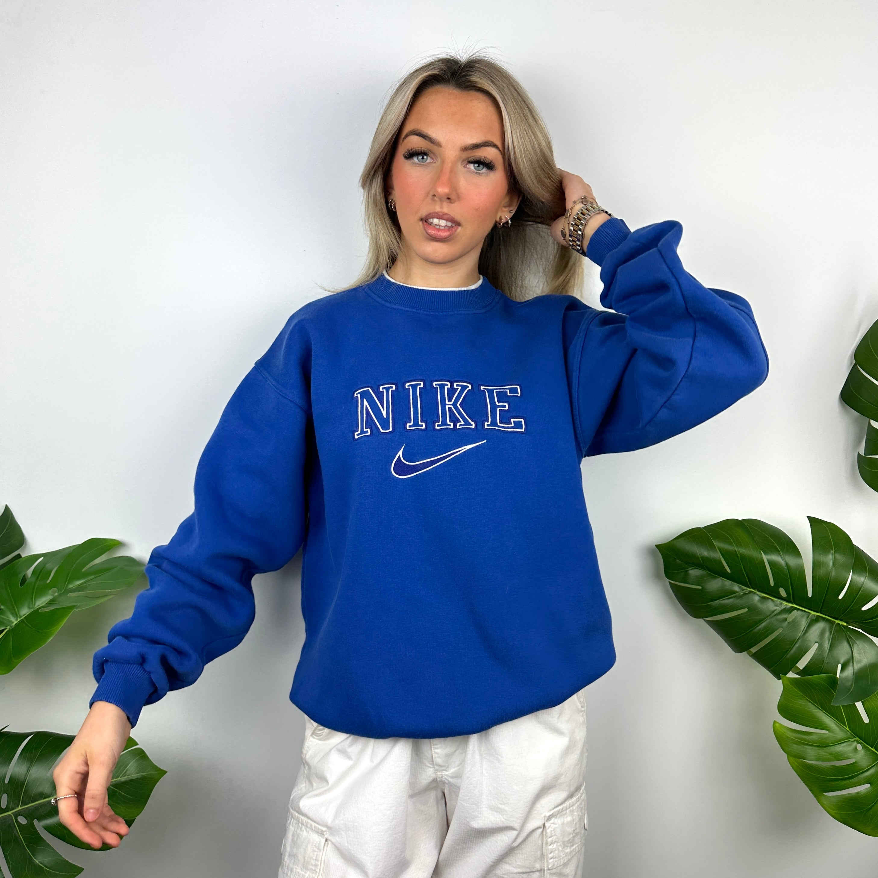 Nike Blue Embroidered Spell Out Sweatshirt (M)