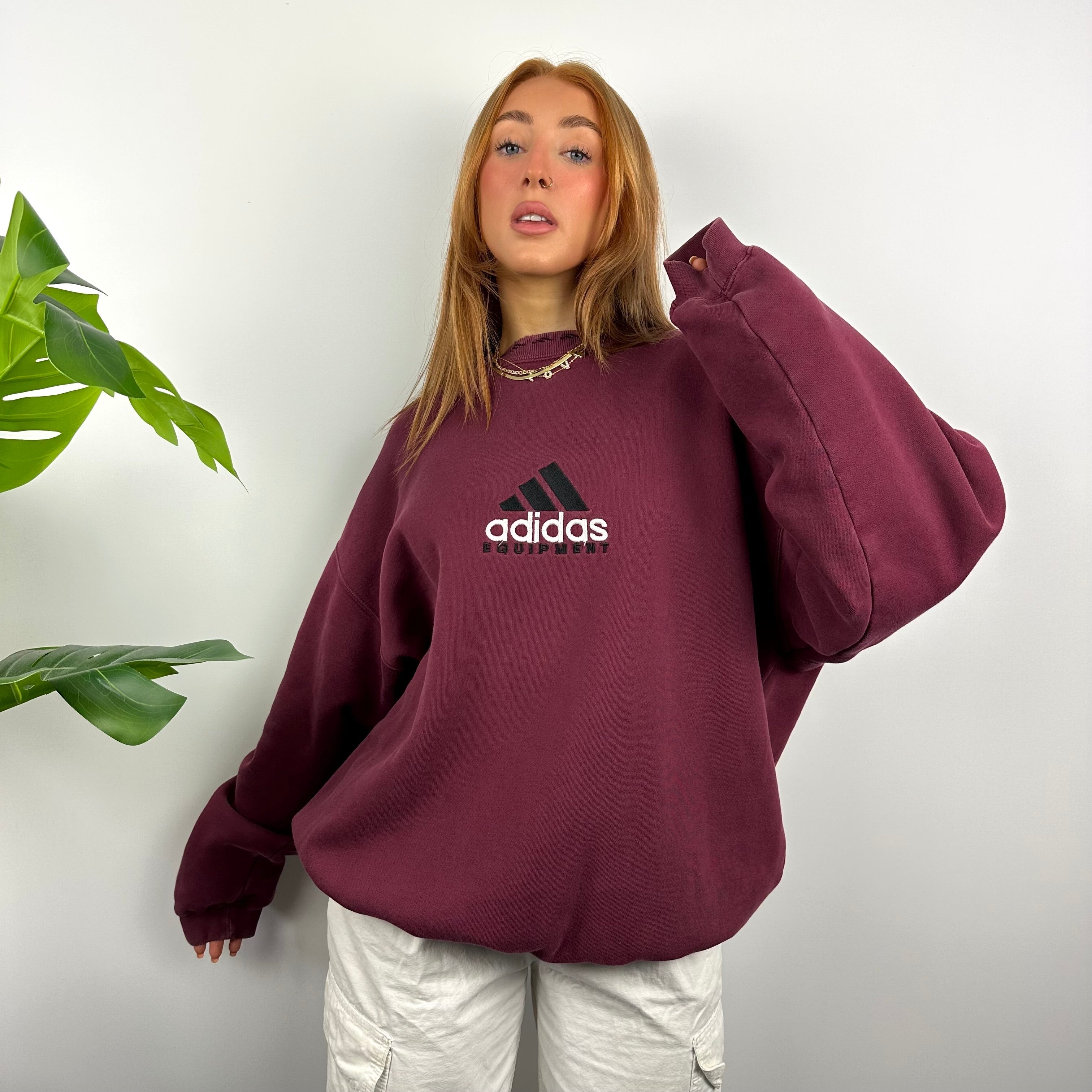 Adidas Equipment Maroon Embroidered Spell Out Sweatshirt (L)