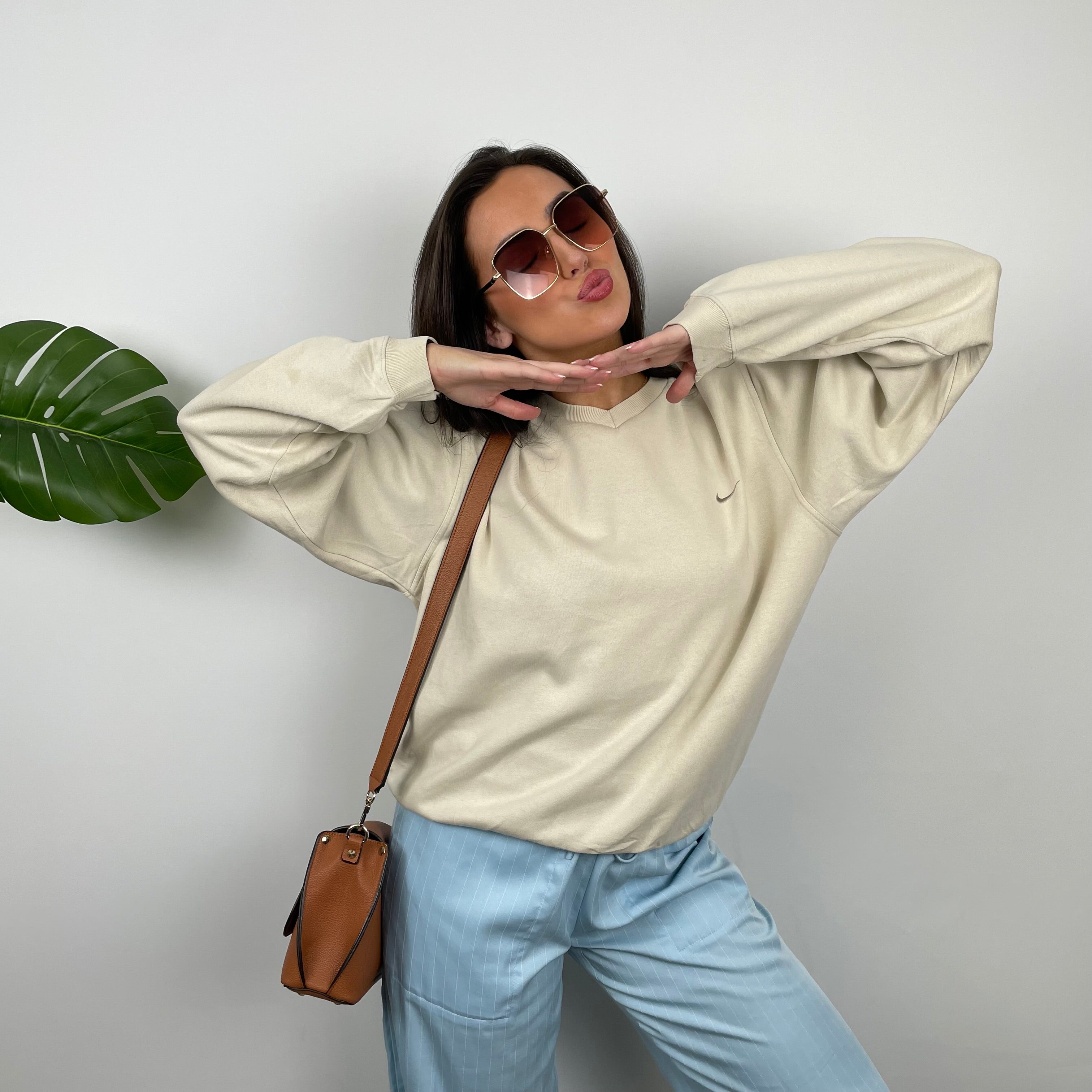 Nike Cream Embroidered Swoosh Sweatshirt (S)