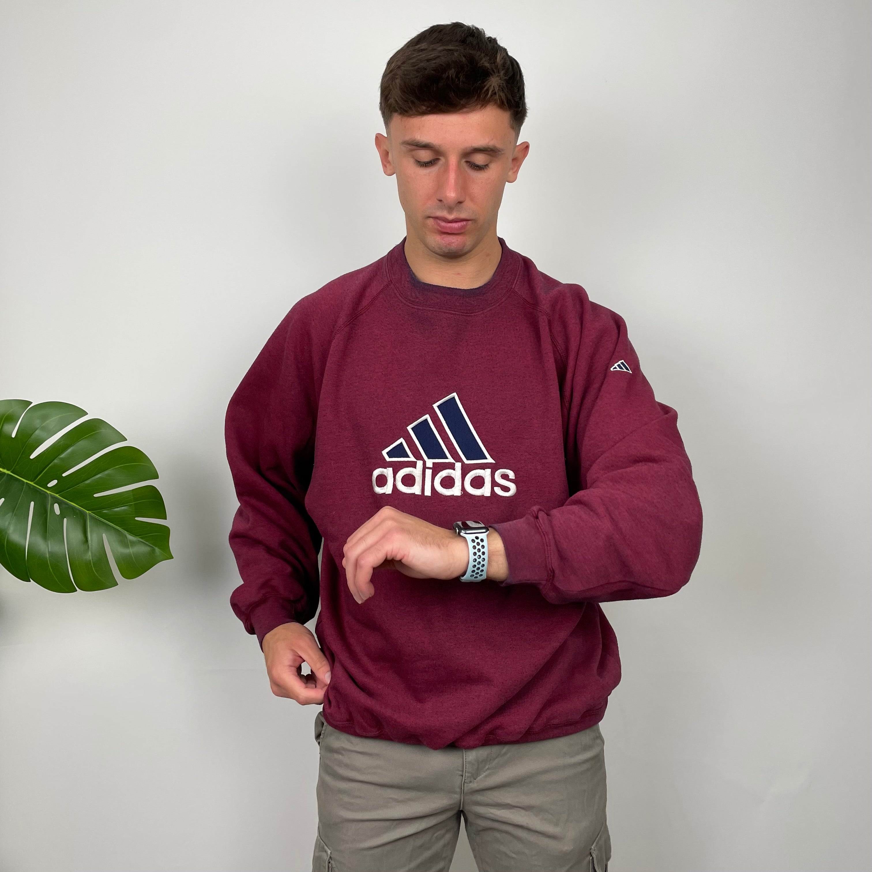 Adidas Maroon Embroidered Spell Out Sweatshirt (L)