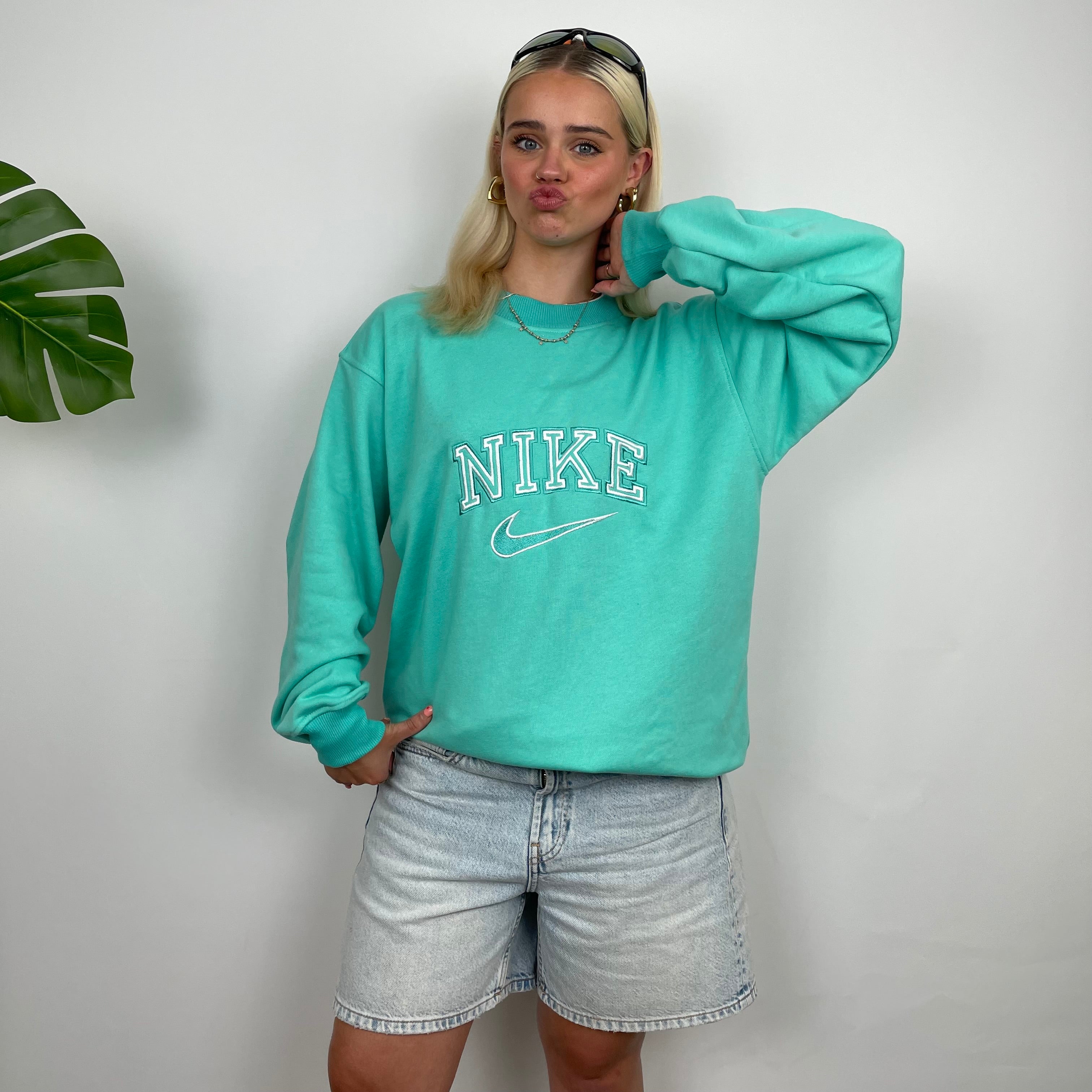 Nike Turquoise Embroidered Spell Out Sweatshirt (M)