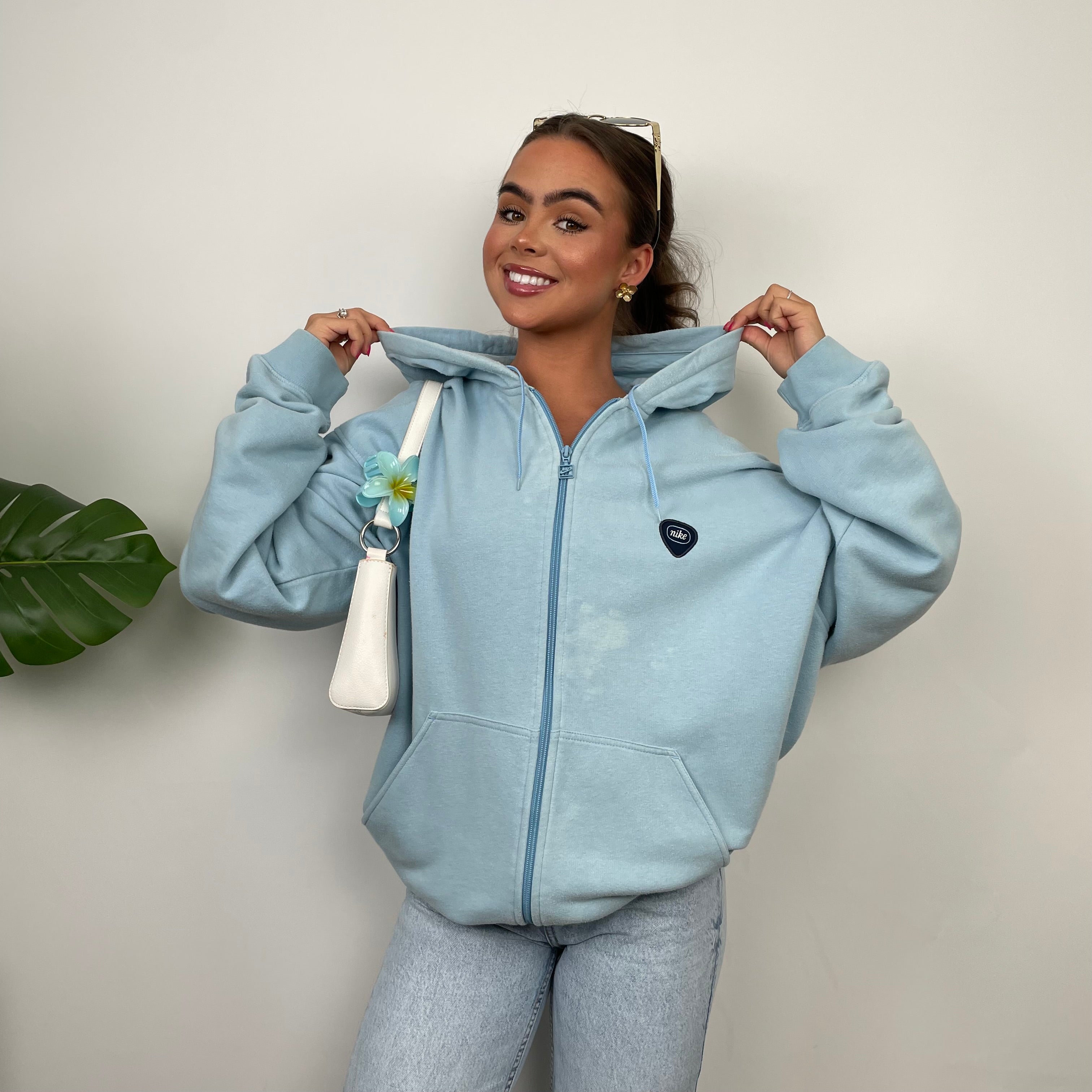 Nike Baby Blue Embroidered Spell Out Zip Up Jacket (XXL)