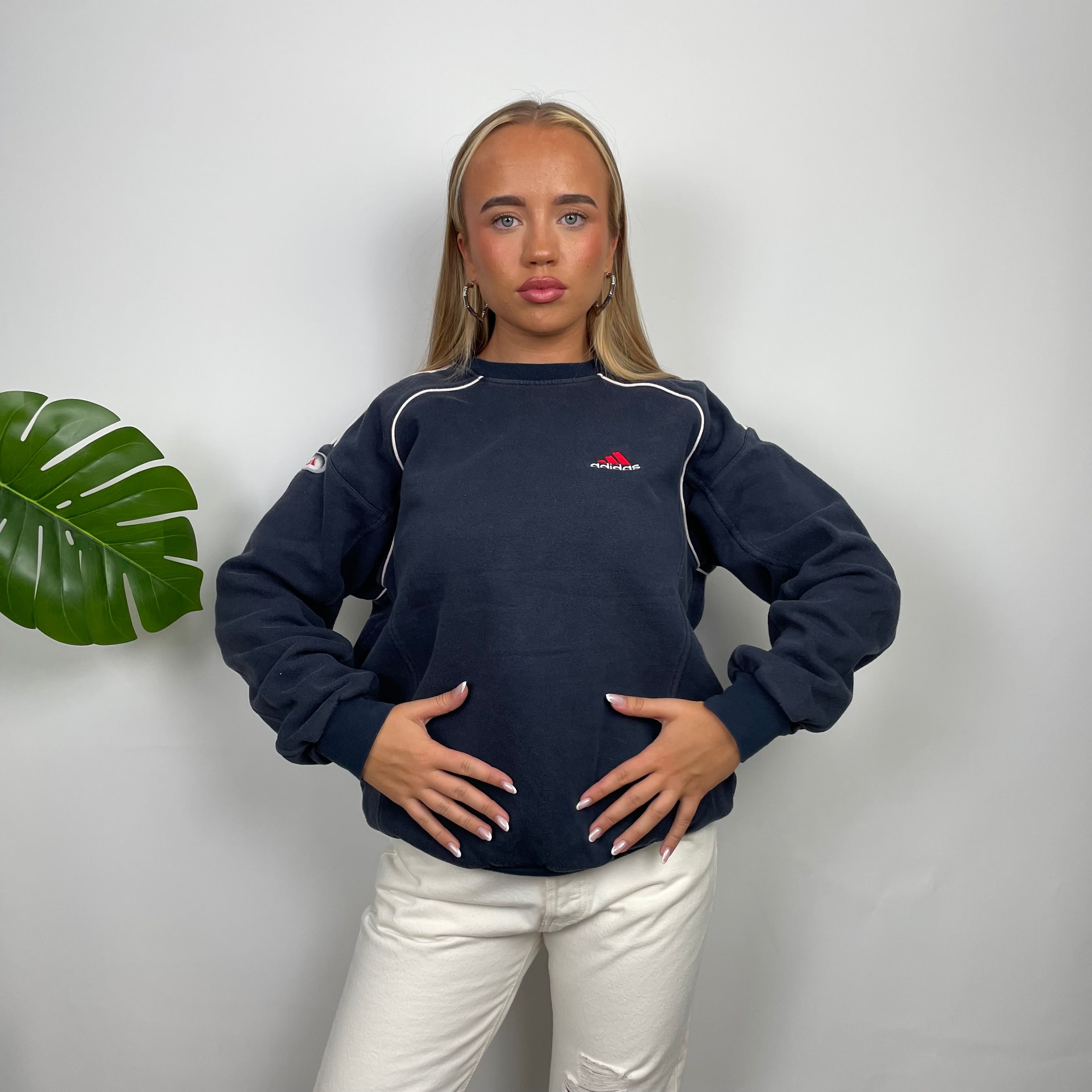 Adidas Navy Embroidered Spell Out Sweatshirt (S)