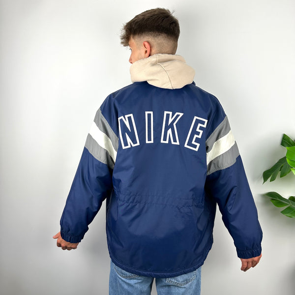 Nike RARE Navy Embroidered Spell Out Padded Jacket (M)