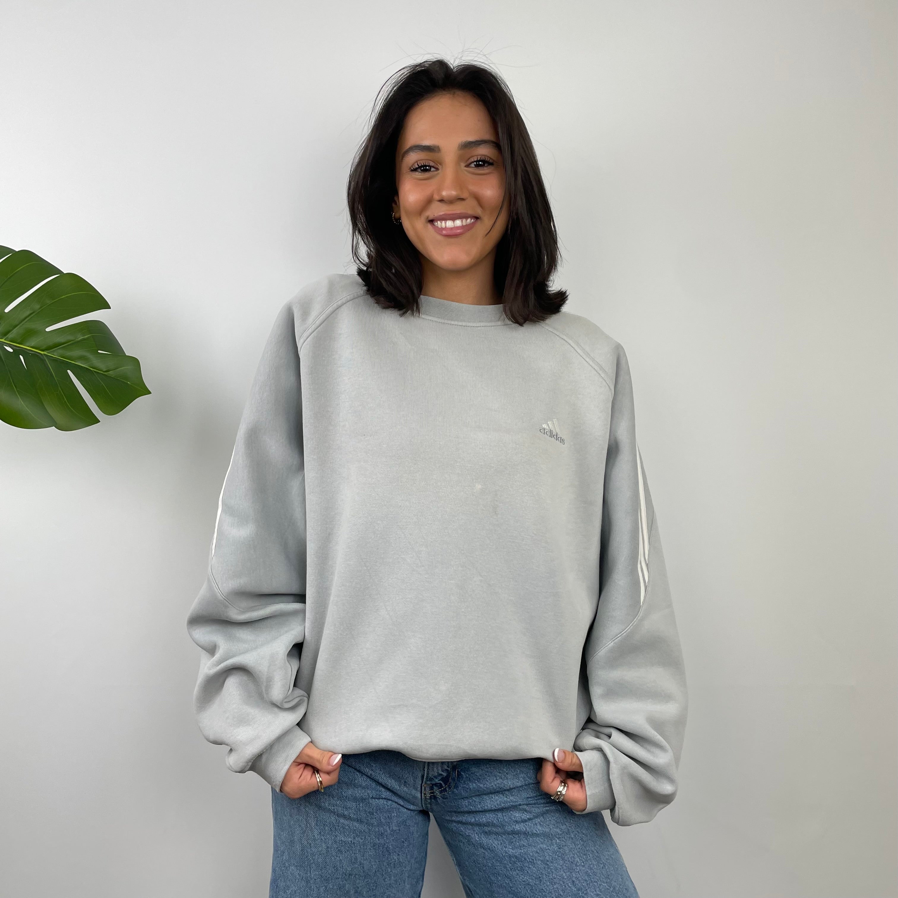 Adidas Grey Embroidered Spell Out Sweatshirt (L)