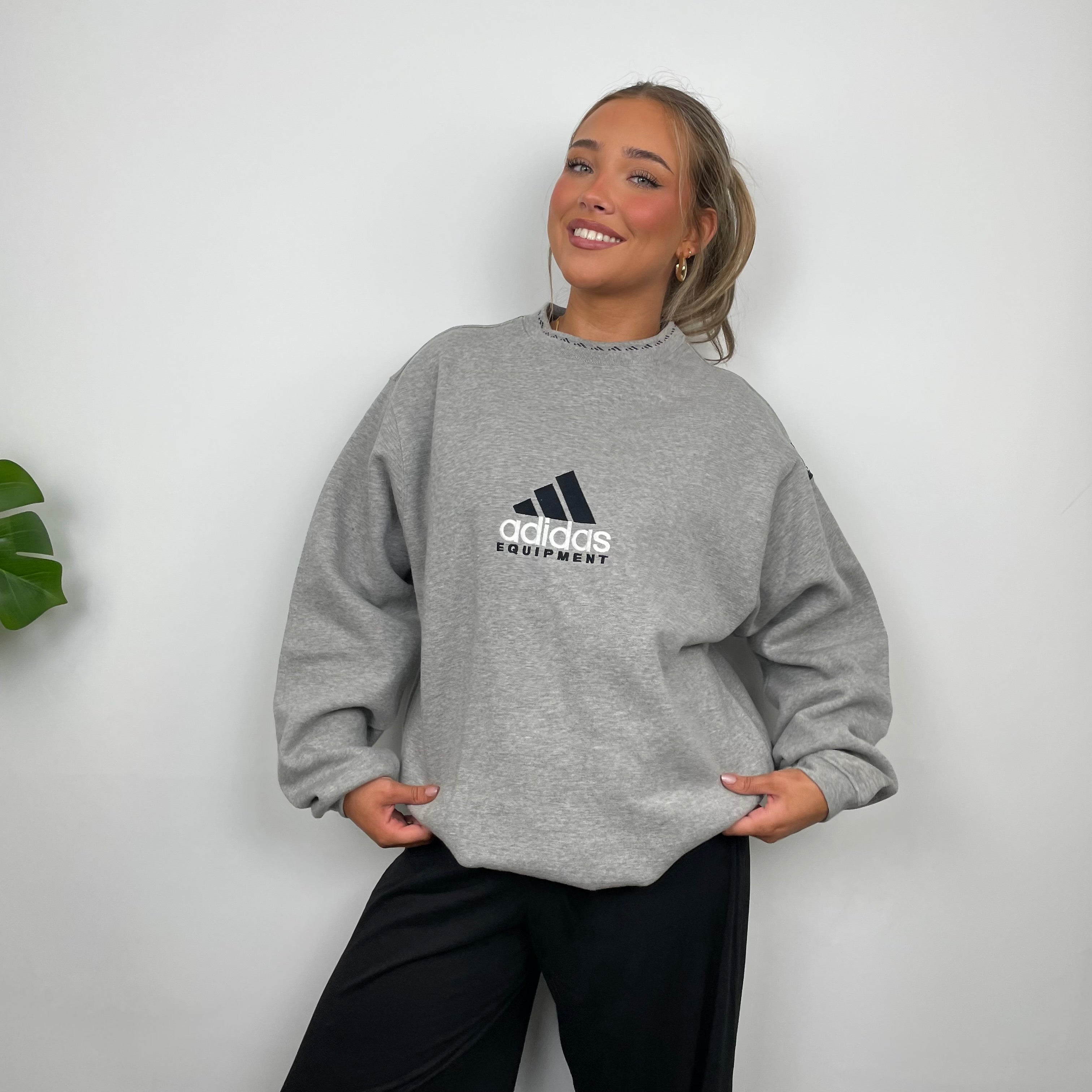 Adidas Equipment RARE Grey Embroidered Spell Out Sweatshirt (L)