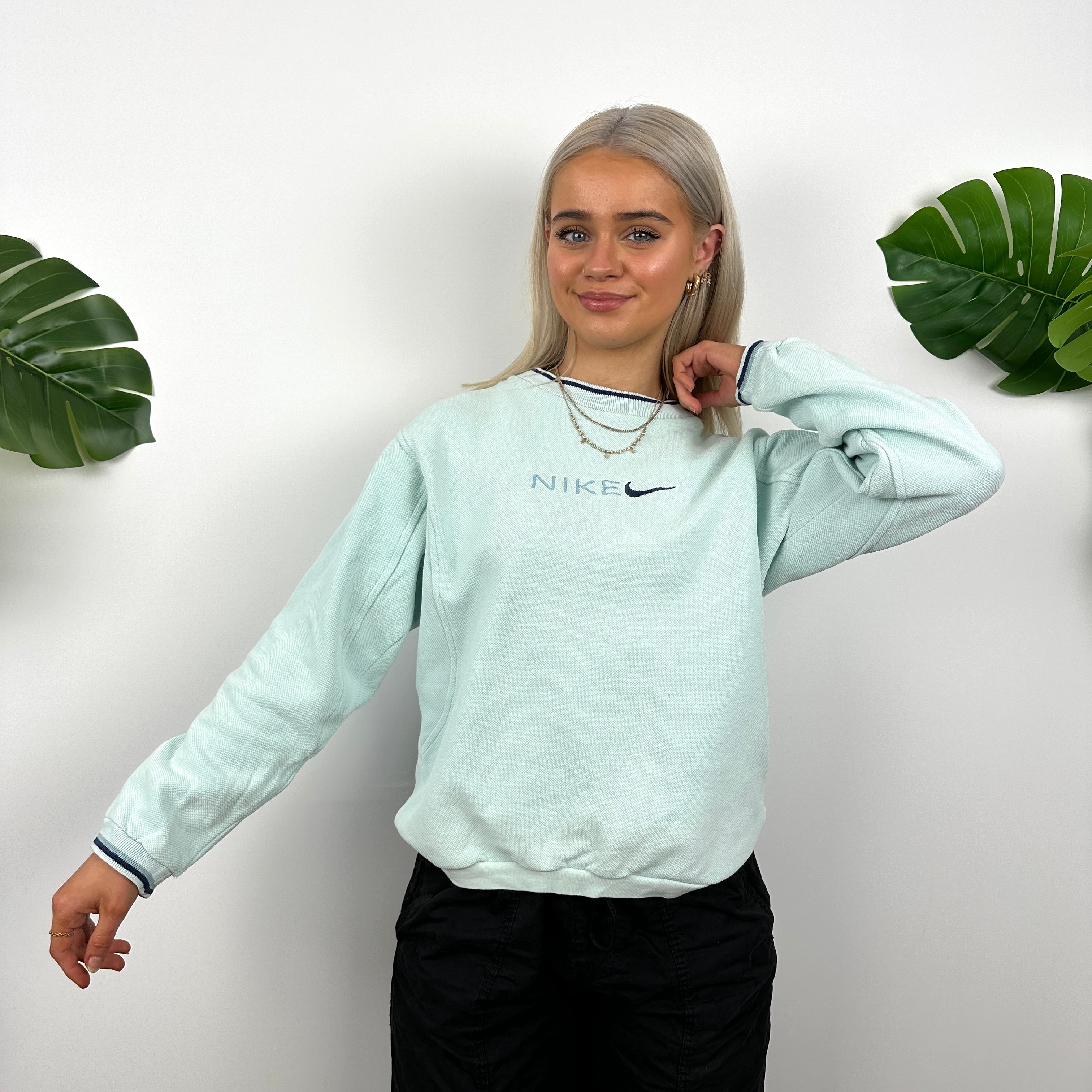 Nike Baby Blue Embroidered Spell Out Sweatshirt (XS)