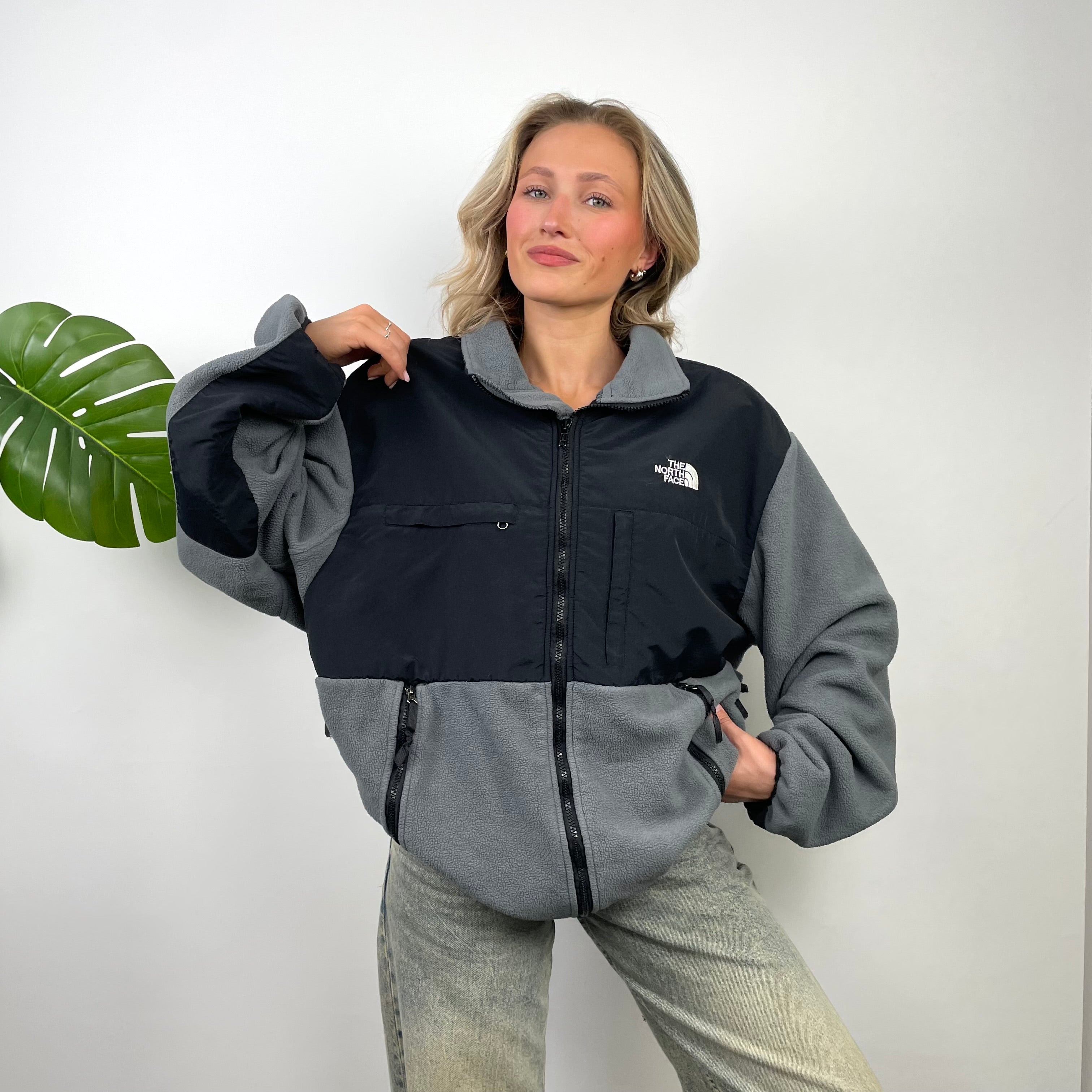 North Face Grey Denali Teddy Bear Fleece Zip Up Jacket (XL)