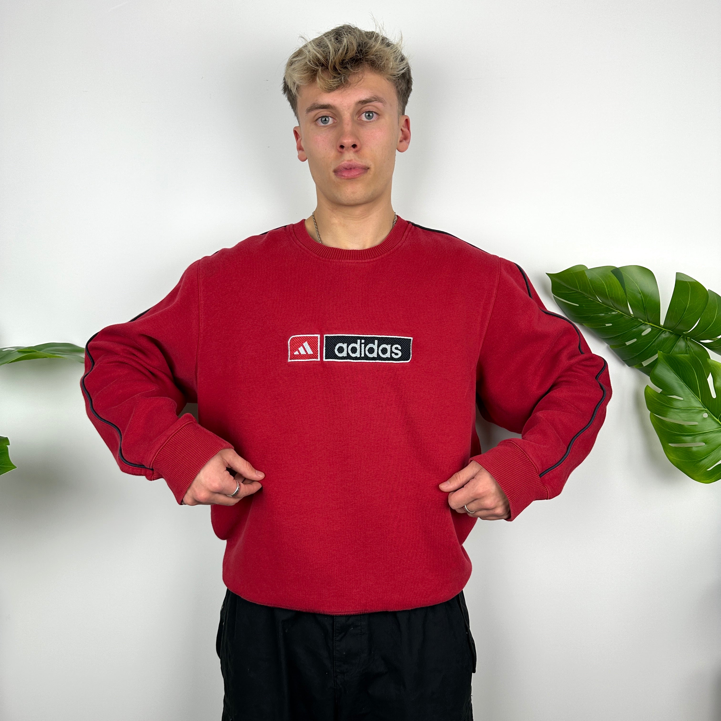 Adidas Red Embroidered Spell Out Sweatshirt (L)