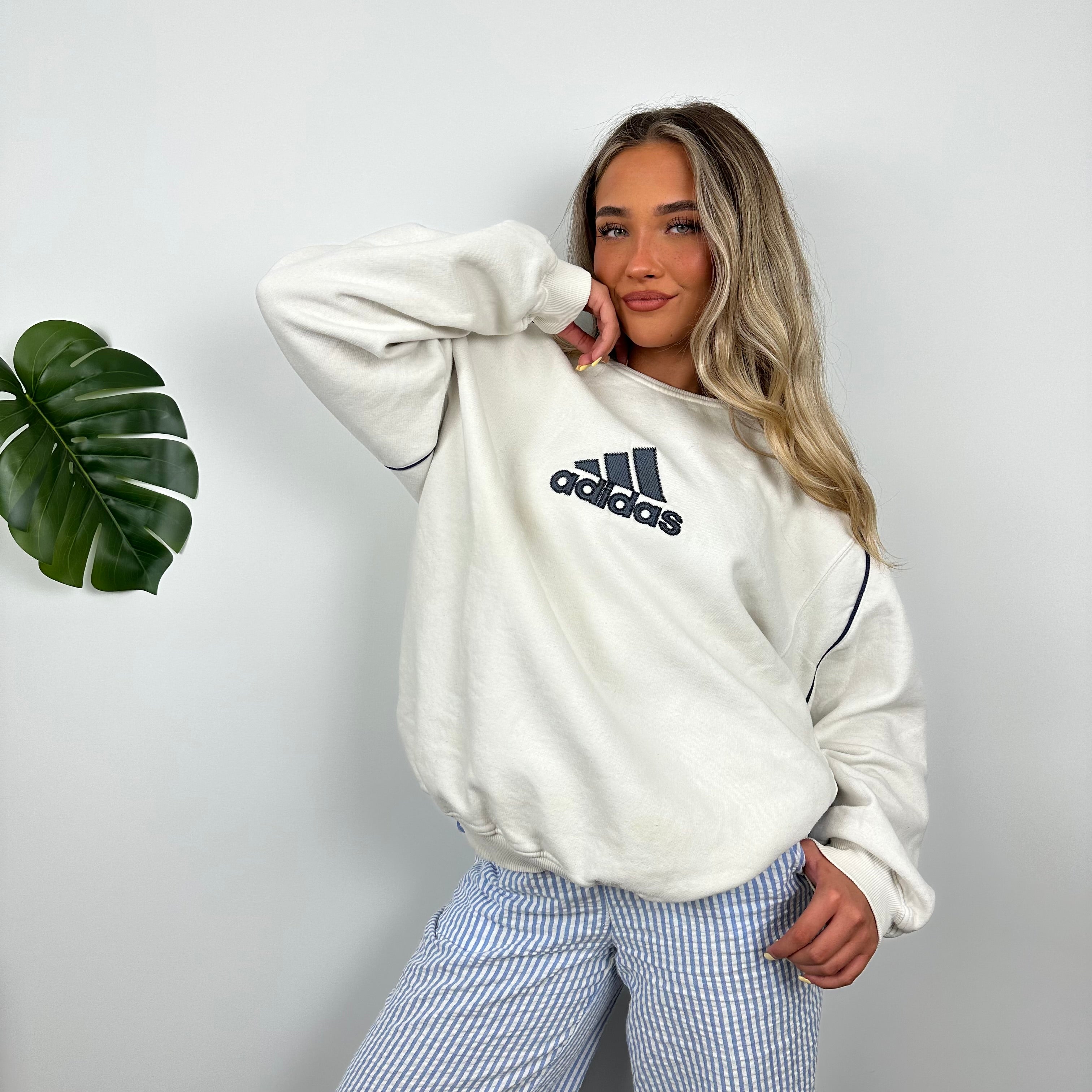 Adidas White Embroidered Spell Out Sweatshirt (M)