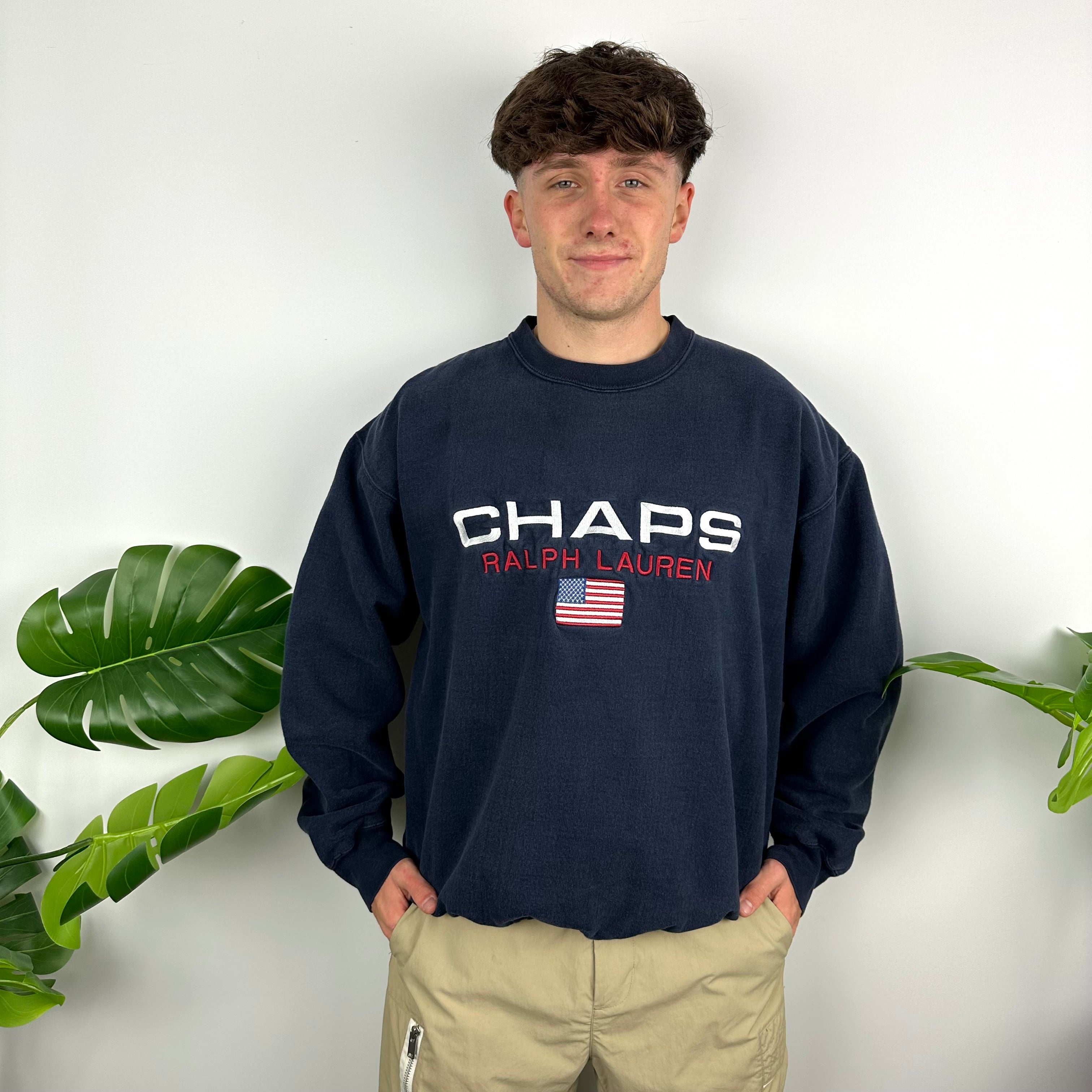 Chaps Ralph Lauren Navy Embroidered Spell Out Sweatshirt (L)