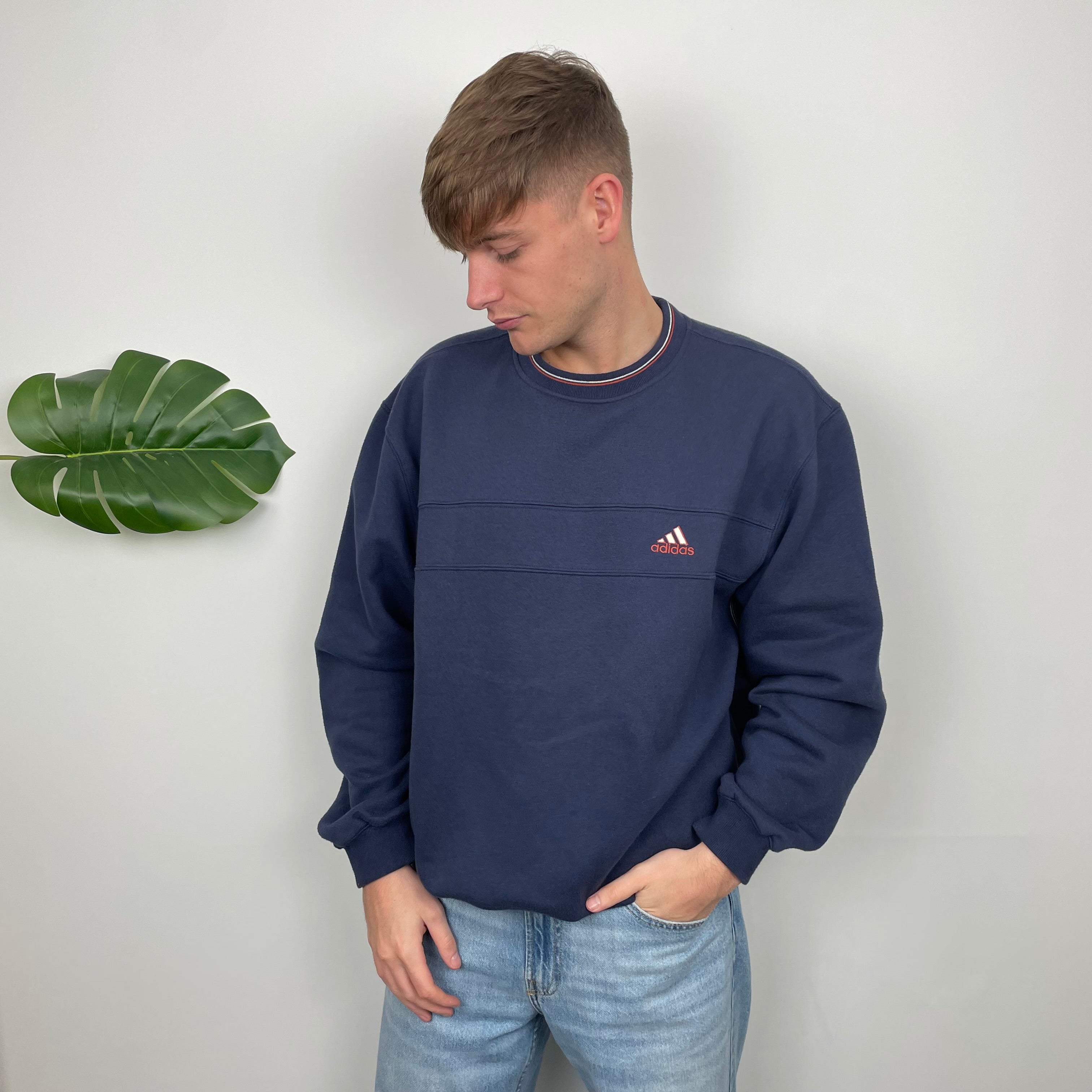 Adidas Navy Embroidered Spell Out Sweatshirt (L)