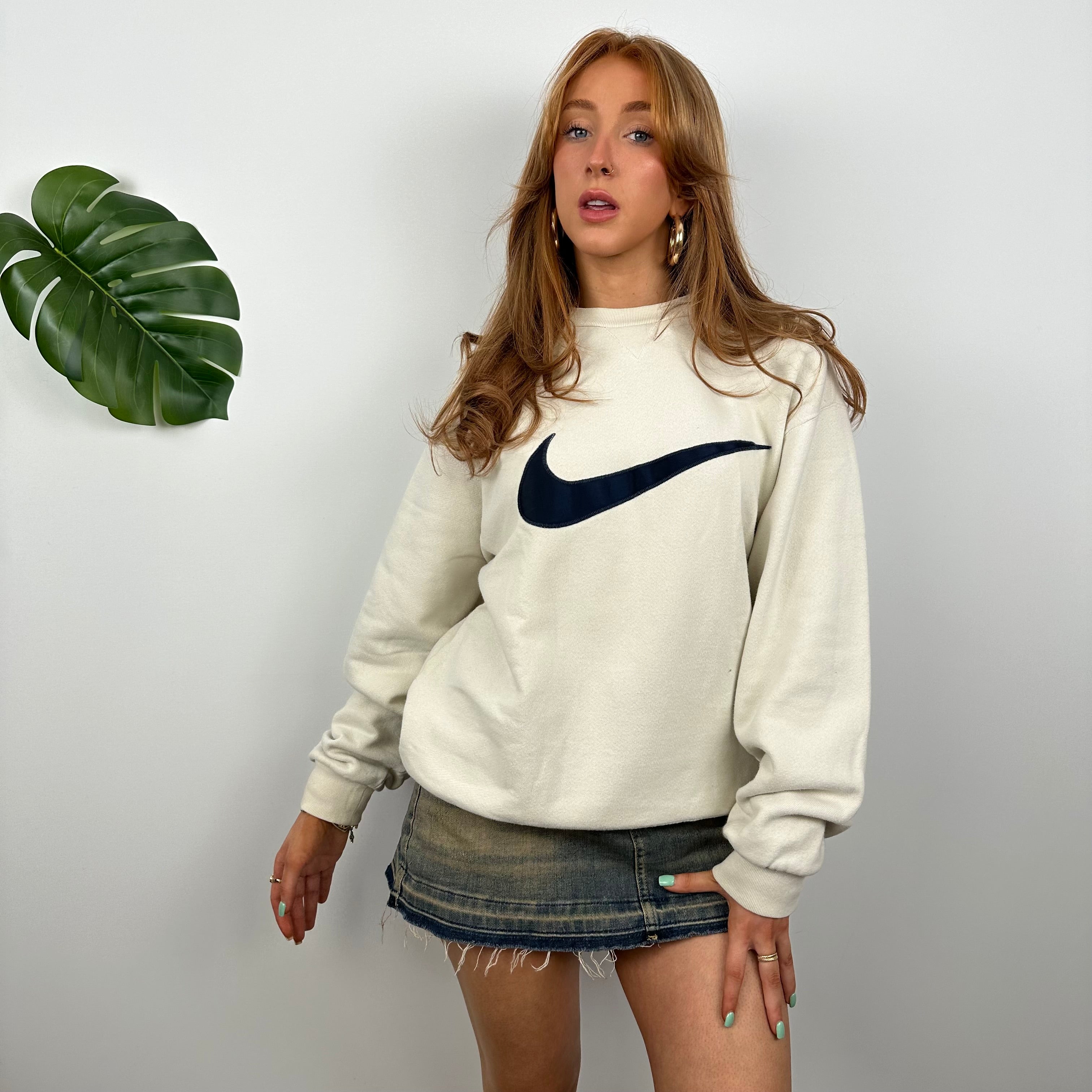 Nike Cream Embroidered Swoosh Sweatshirt (S)