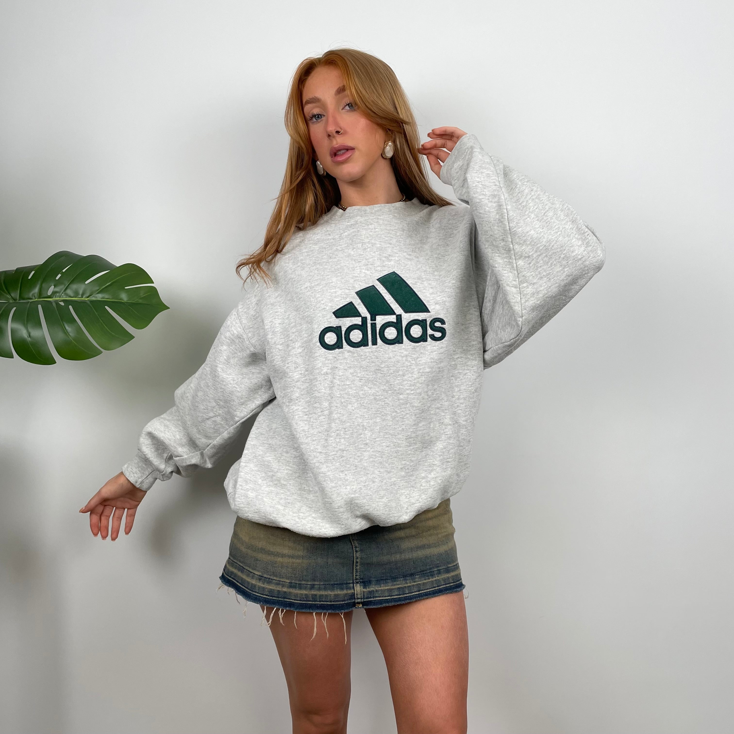 Adidas Grey Embroidered Spell Out Sweatshirt (M)