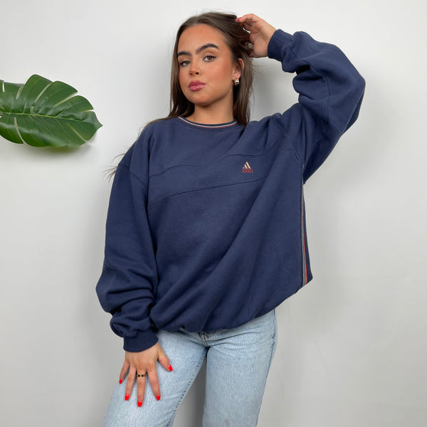 Adidas Navy Embroidered Spell Out Sweatshirt (L)