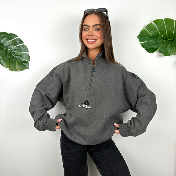 Adidas Equipment RARE Grey Embroidered Spell Out Quarter Zip Sweatshirt (M)