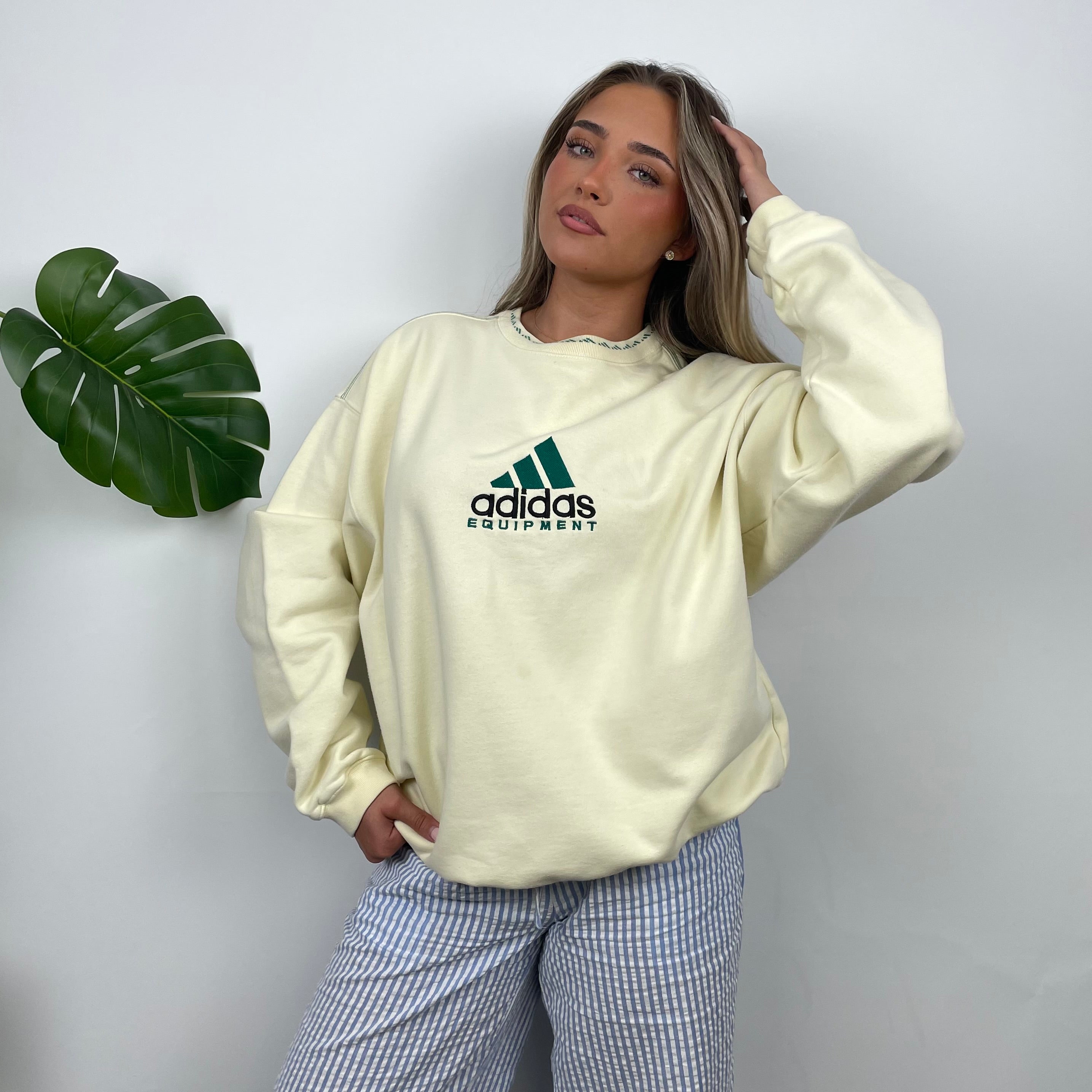 Adidas Equipment Cream Embroidered Spell Out Sweatshirt (L)