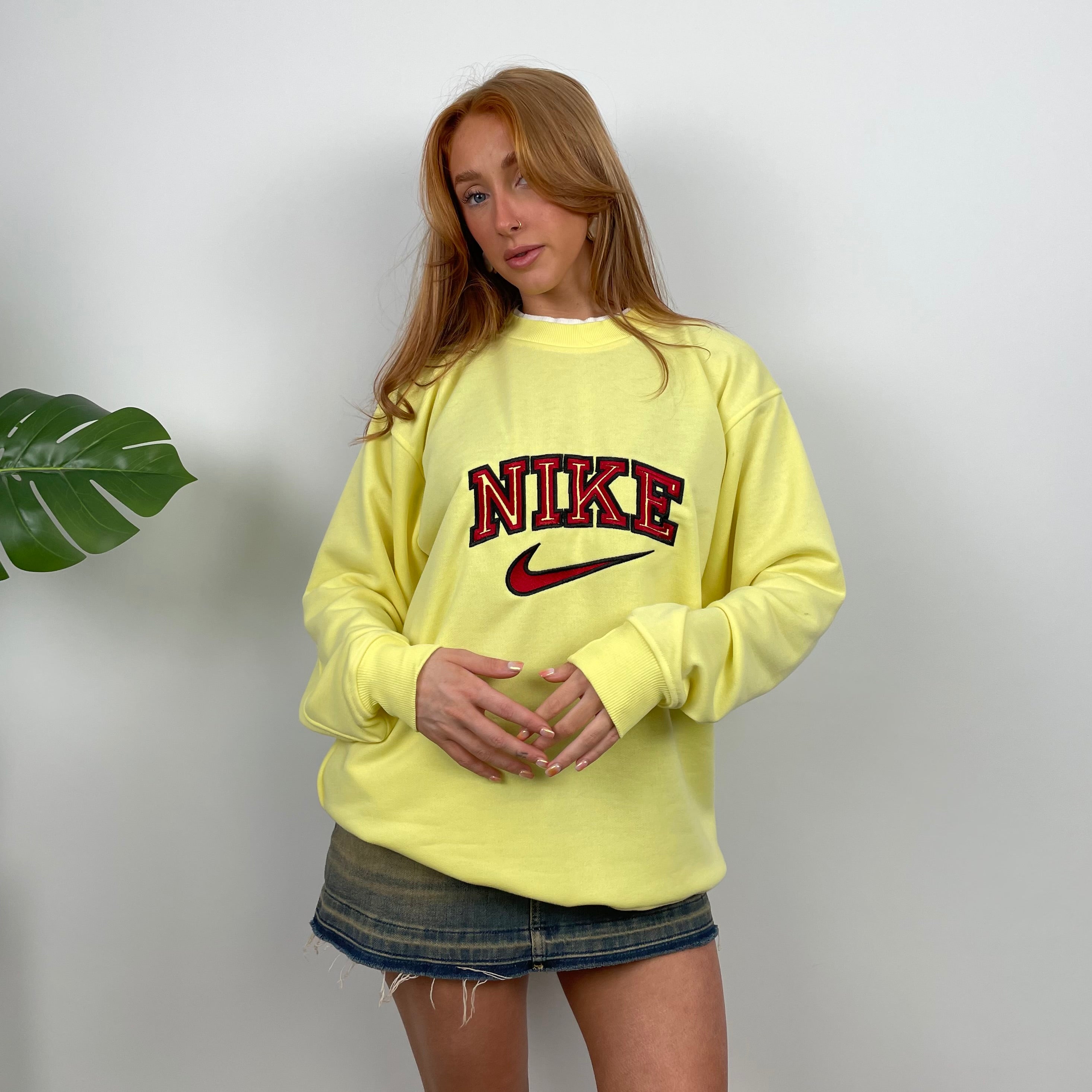 Nike Pastel Yellow Embroidered Spell Out Sweatshirt (L)