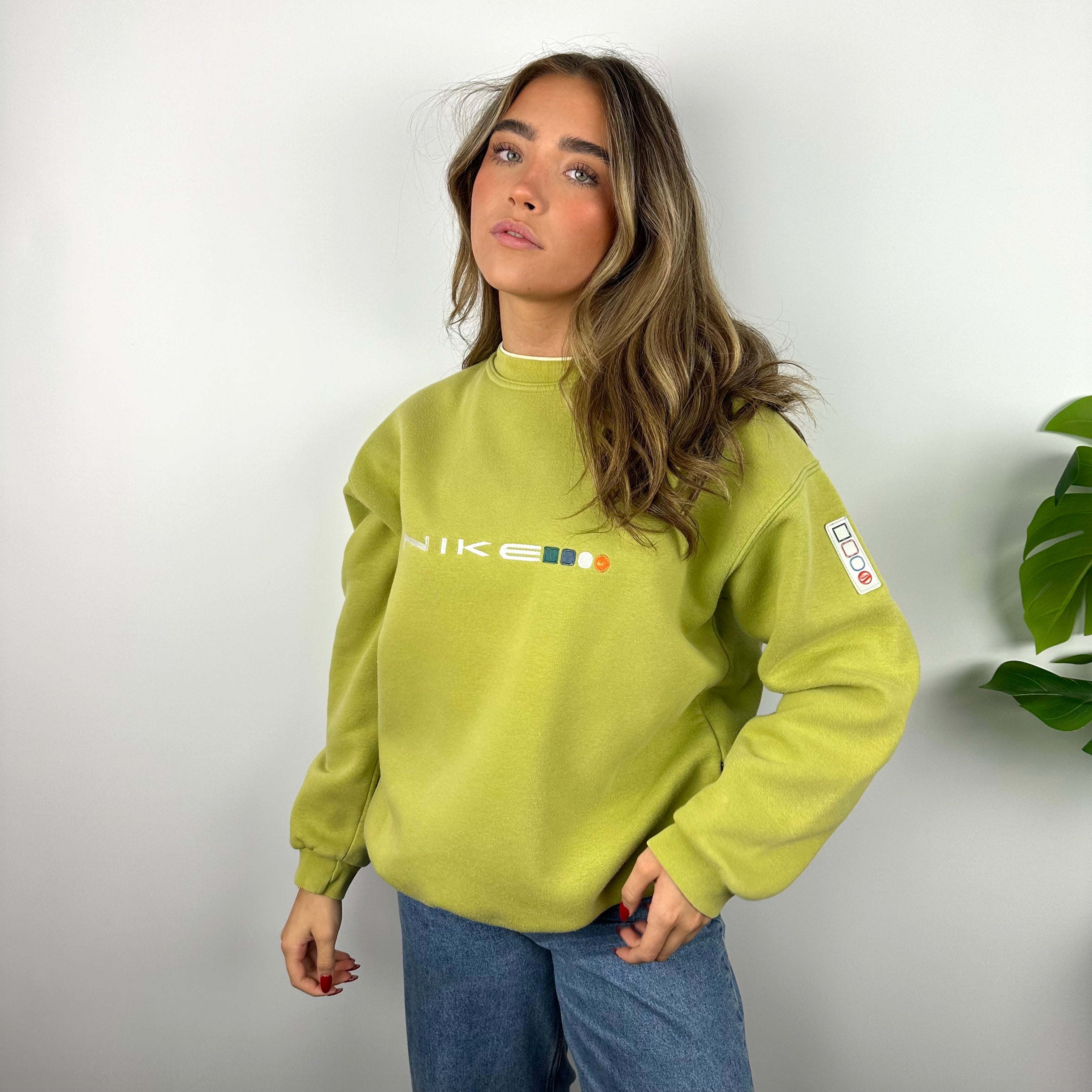 Nike Lime Green Embroidered Spell Out Sweatshirt (S)