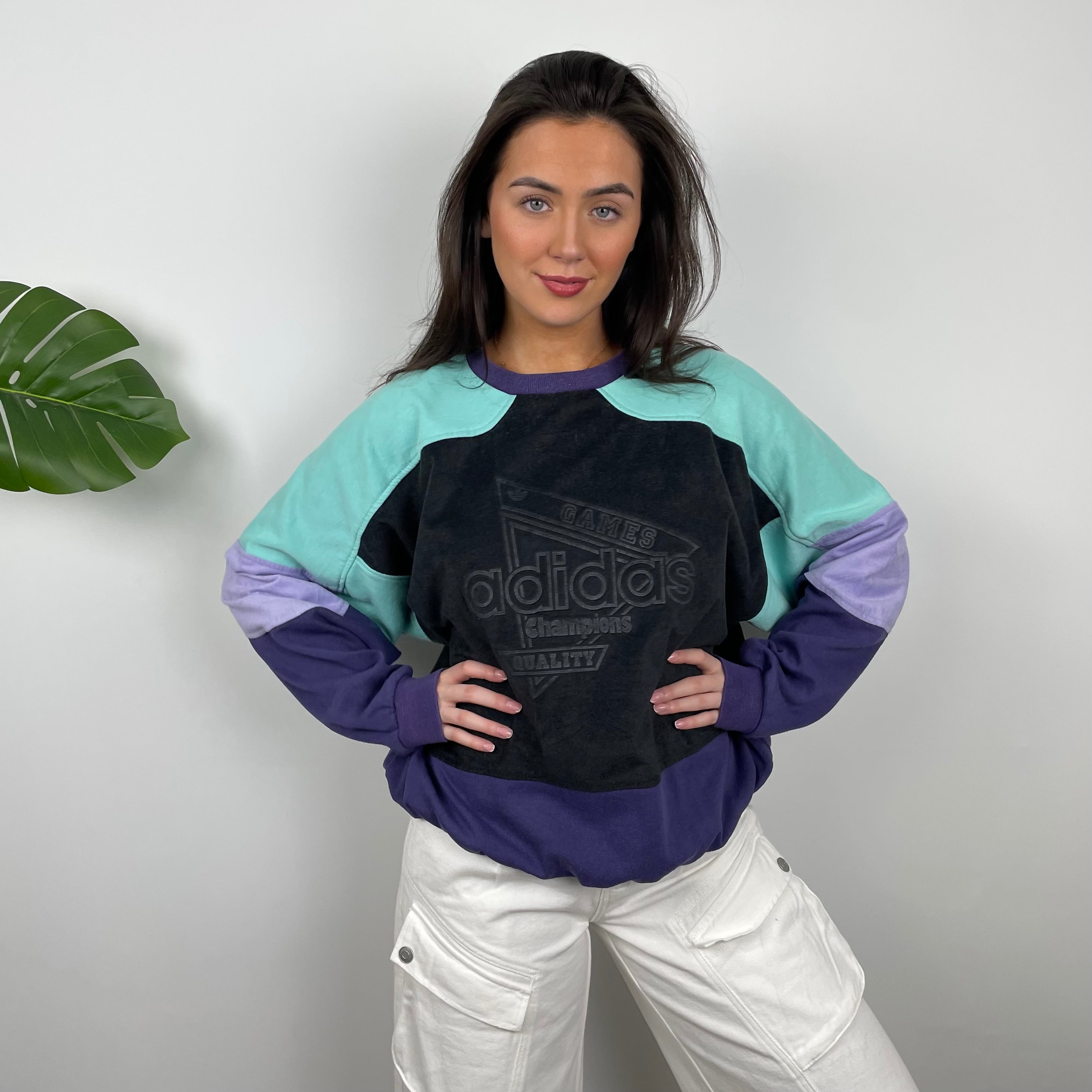 Adidas Embroidered Spell Out Colour Block Sweatshirt (M)