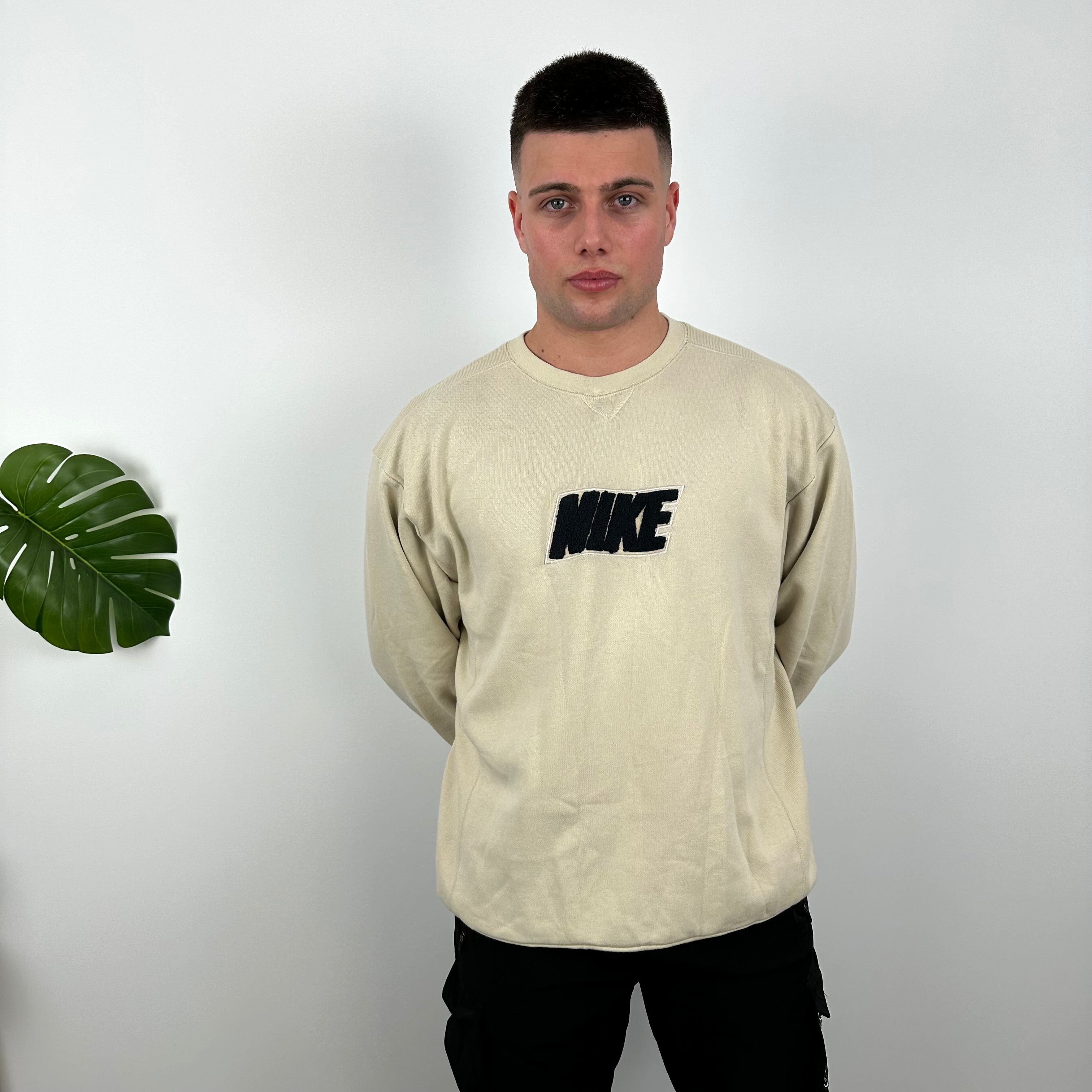 Nike Cream Embroidered Spell Out Sweatshirt (L)