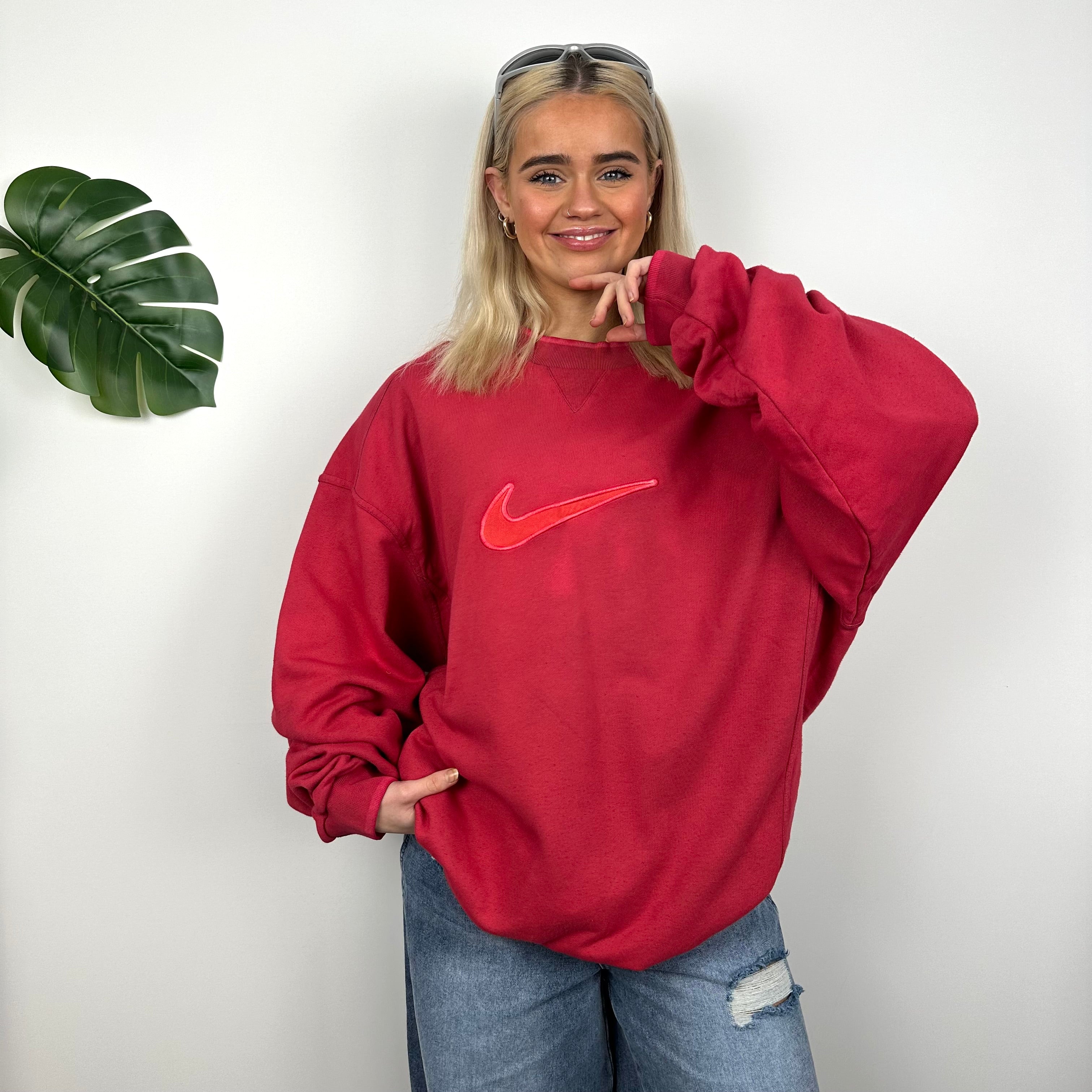 Nike Red Embroidered Swoosh Sweatshirt (XL)