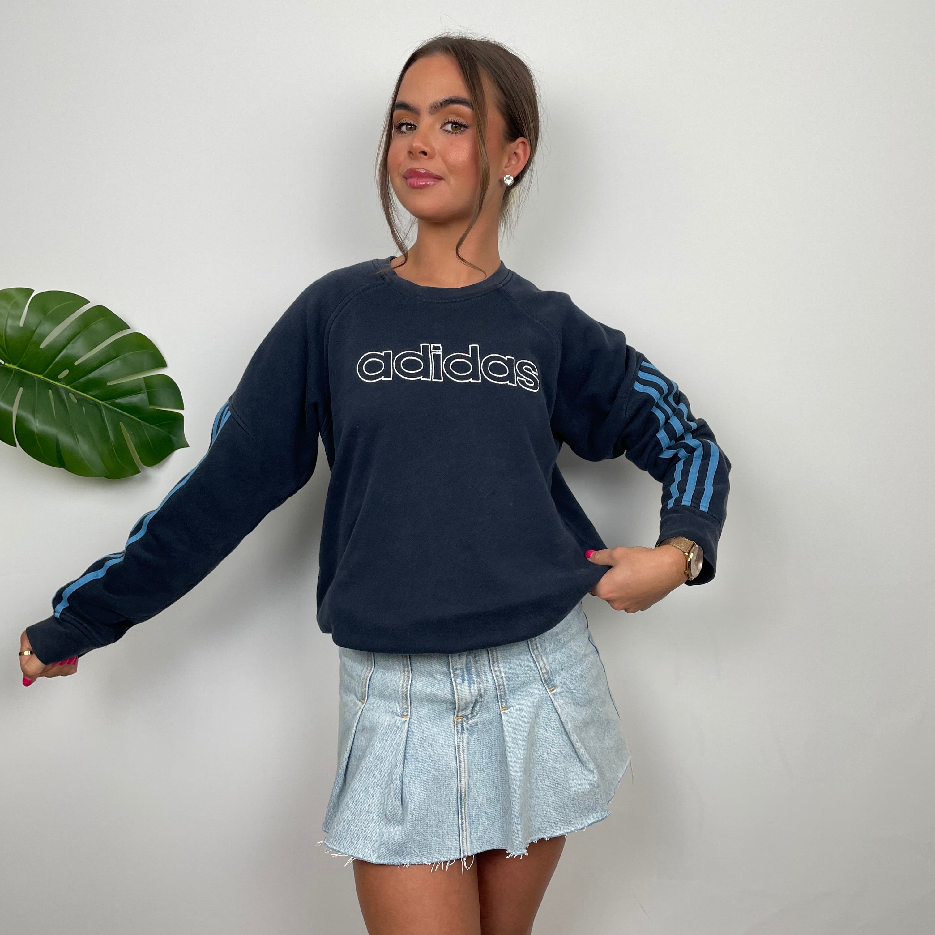 Adidas Navy Embroidered Spell Out Sweatshirt (S)