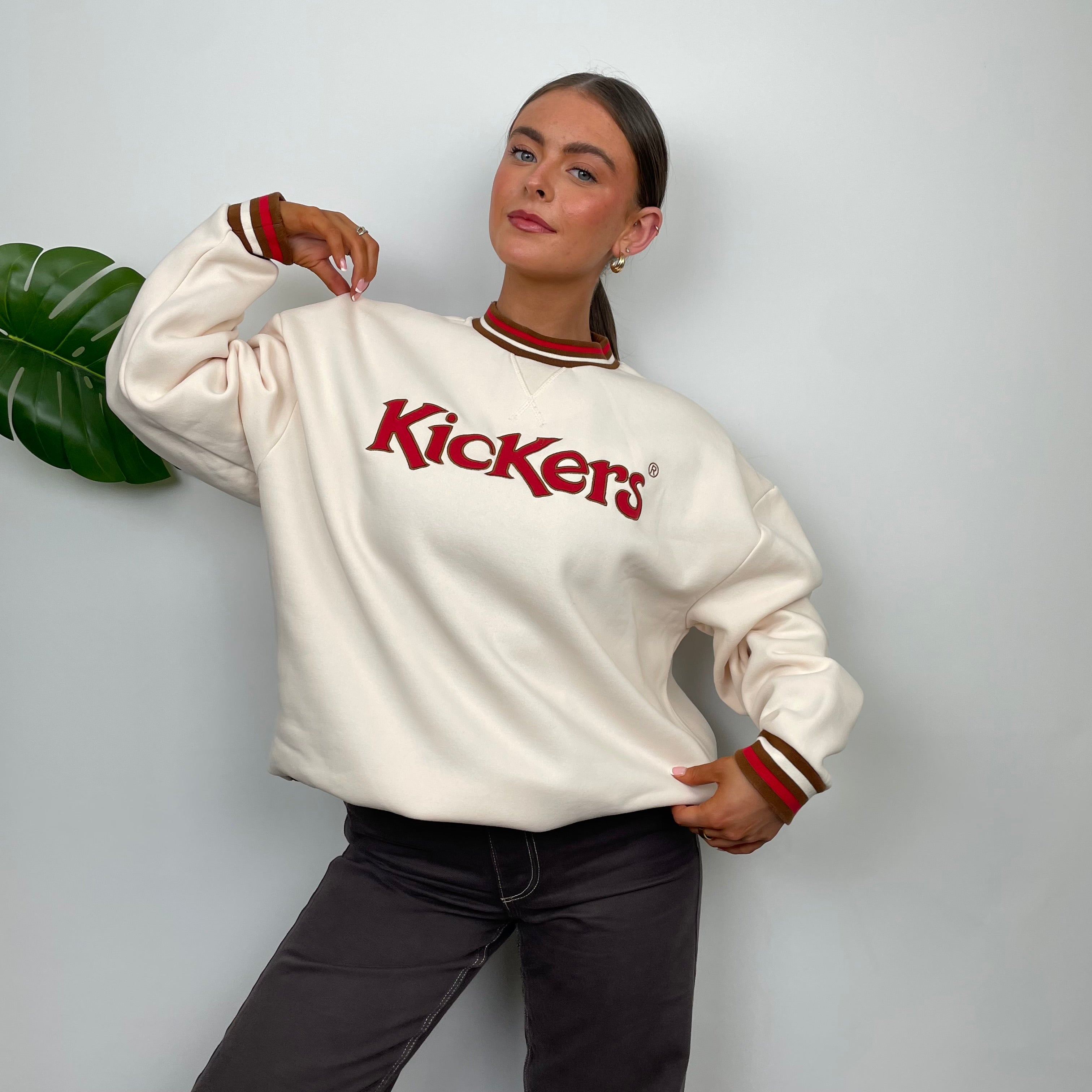 Kickers RARE Cream Embroidered Spell Out Sweatshirt (M)