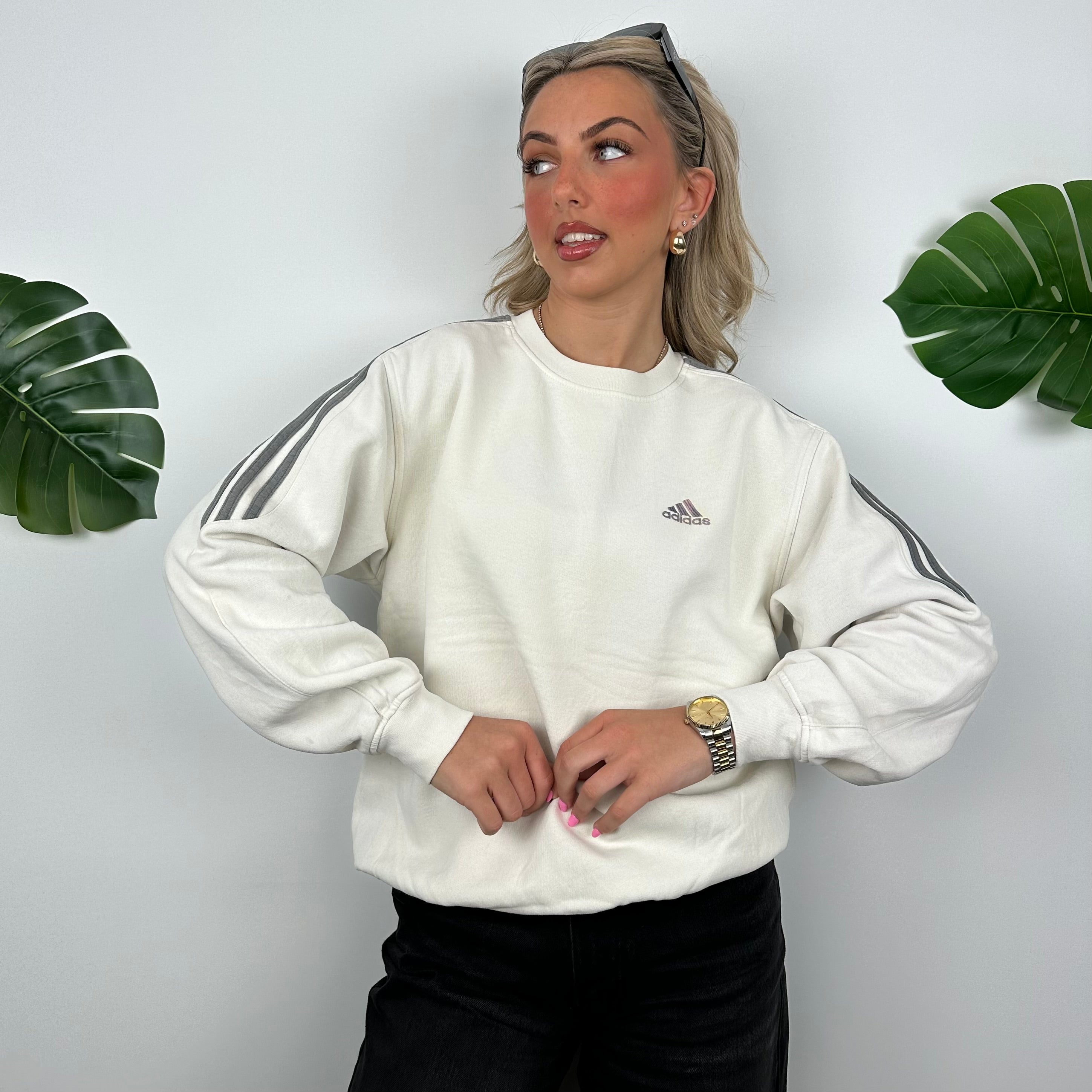 Adidas White Embroidered Spell Out Sweatshirt (M)