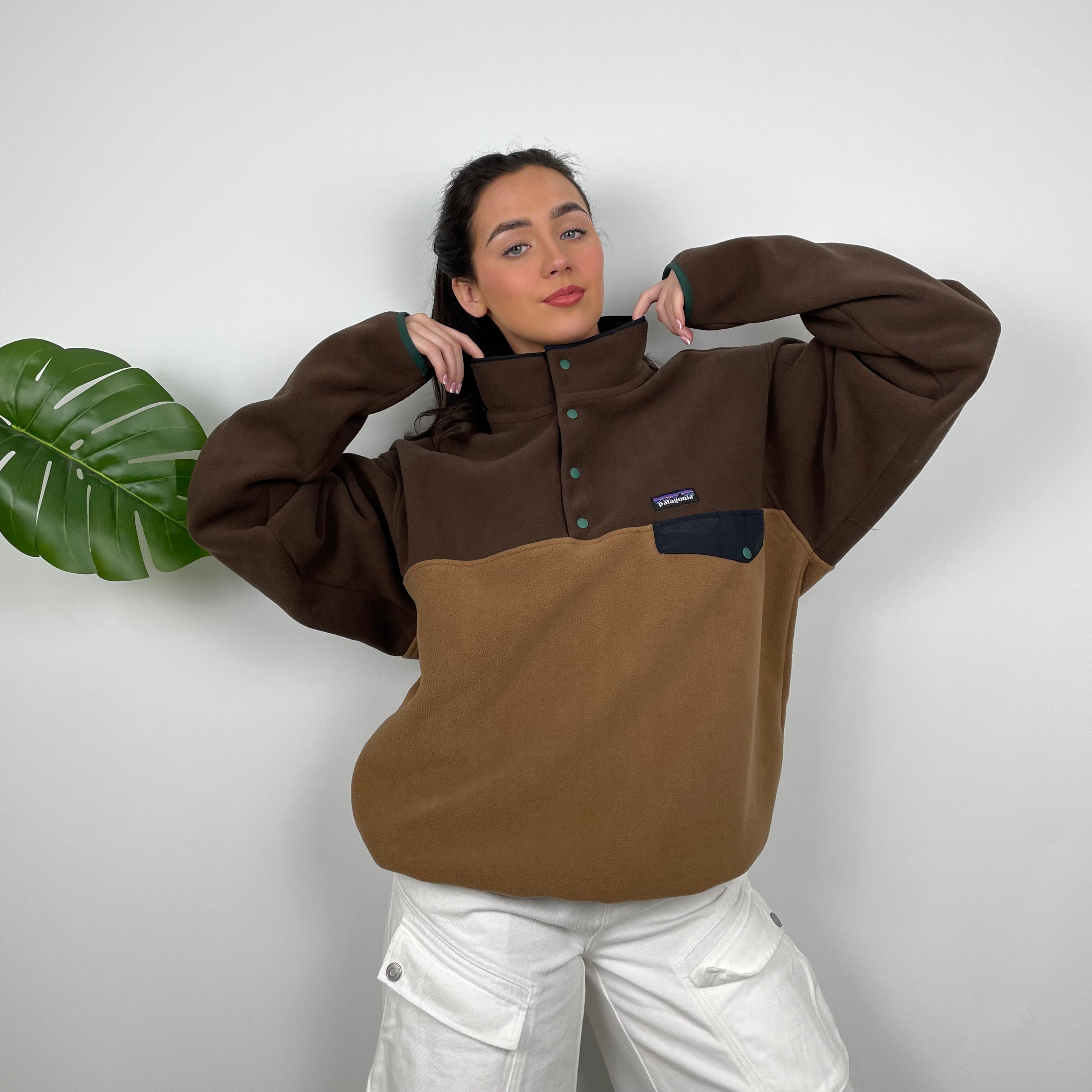 Patagonia Brown Embroidered Spell Out Teddy Bear Fleece Sweatshirt (L)